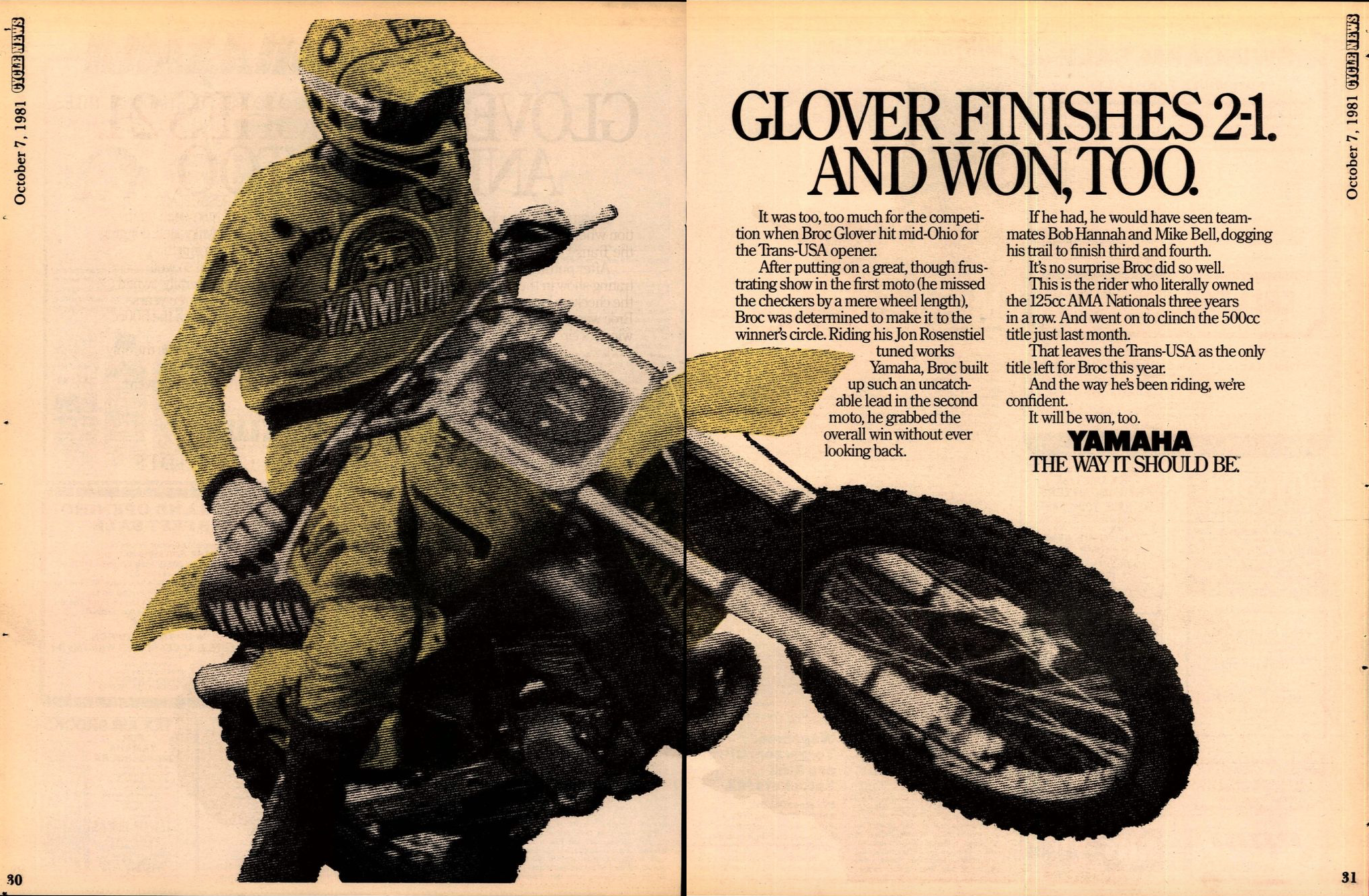 Here's a win ad Yamaha posted for the first-round victor Broc Glover.