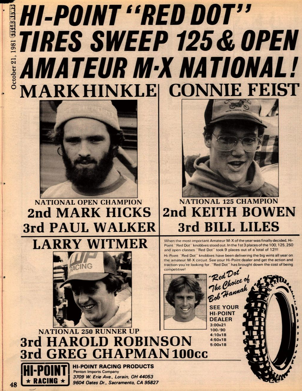 Hi-Point win ad for 1981 AMA Amateur National Champions.
