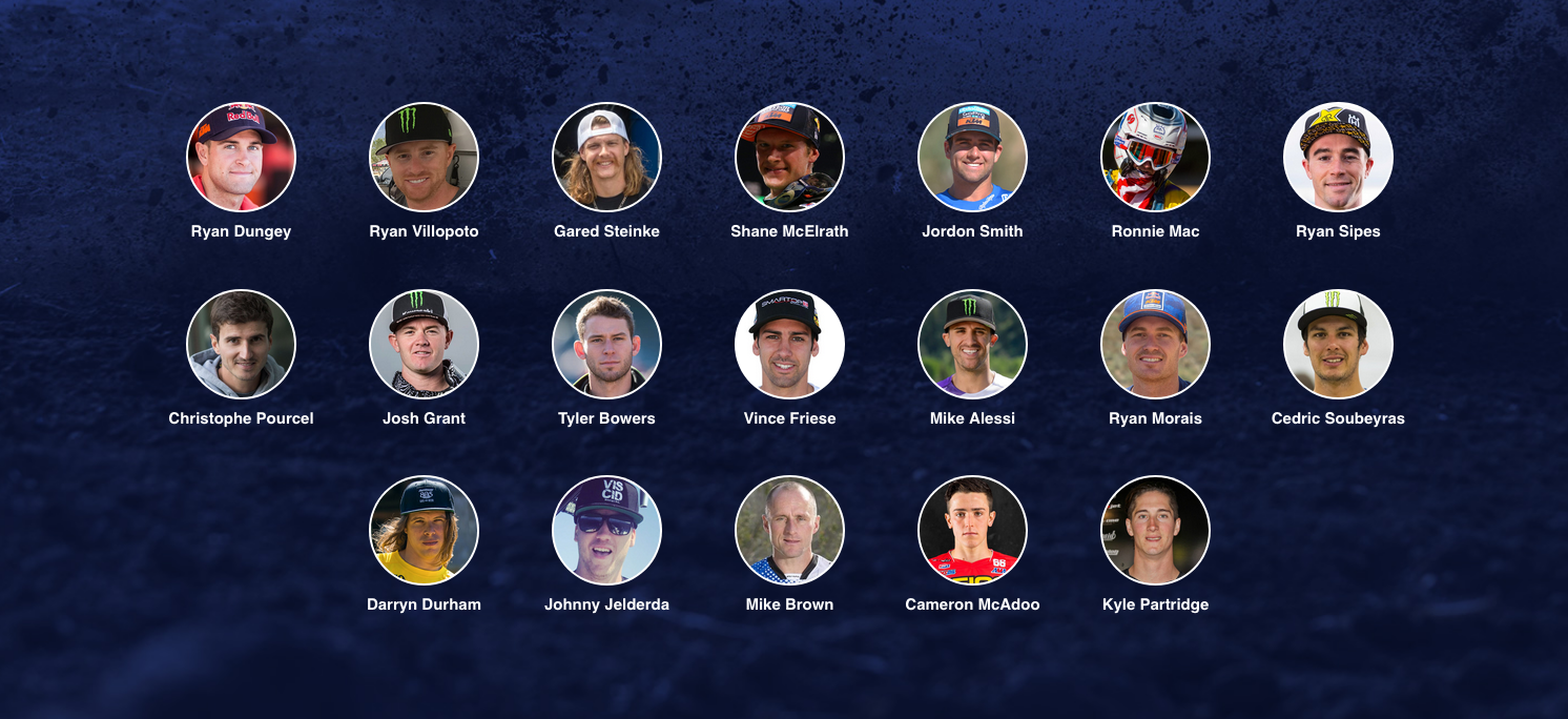 Here's the 250cc class lineup for Straight Rhythm. This is all two-strokes, sans for Durham on the Alta electric bike.
