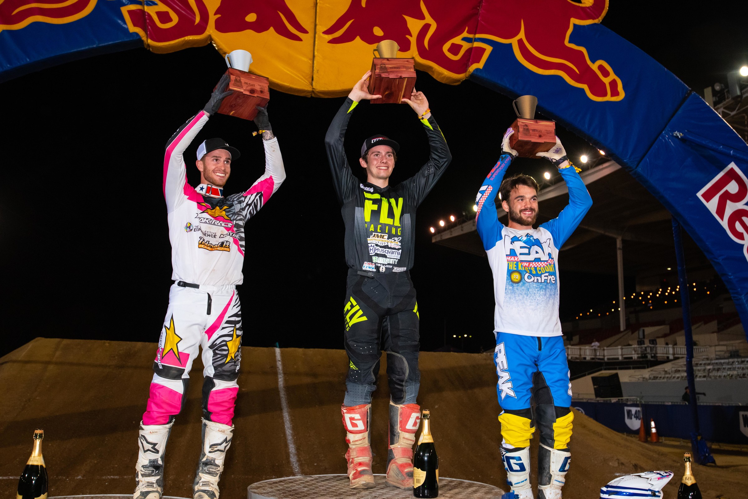 The 150cc Class podium: (from left) Catanzaro, Brown, Renzland.