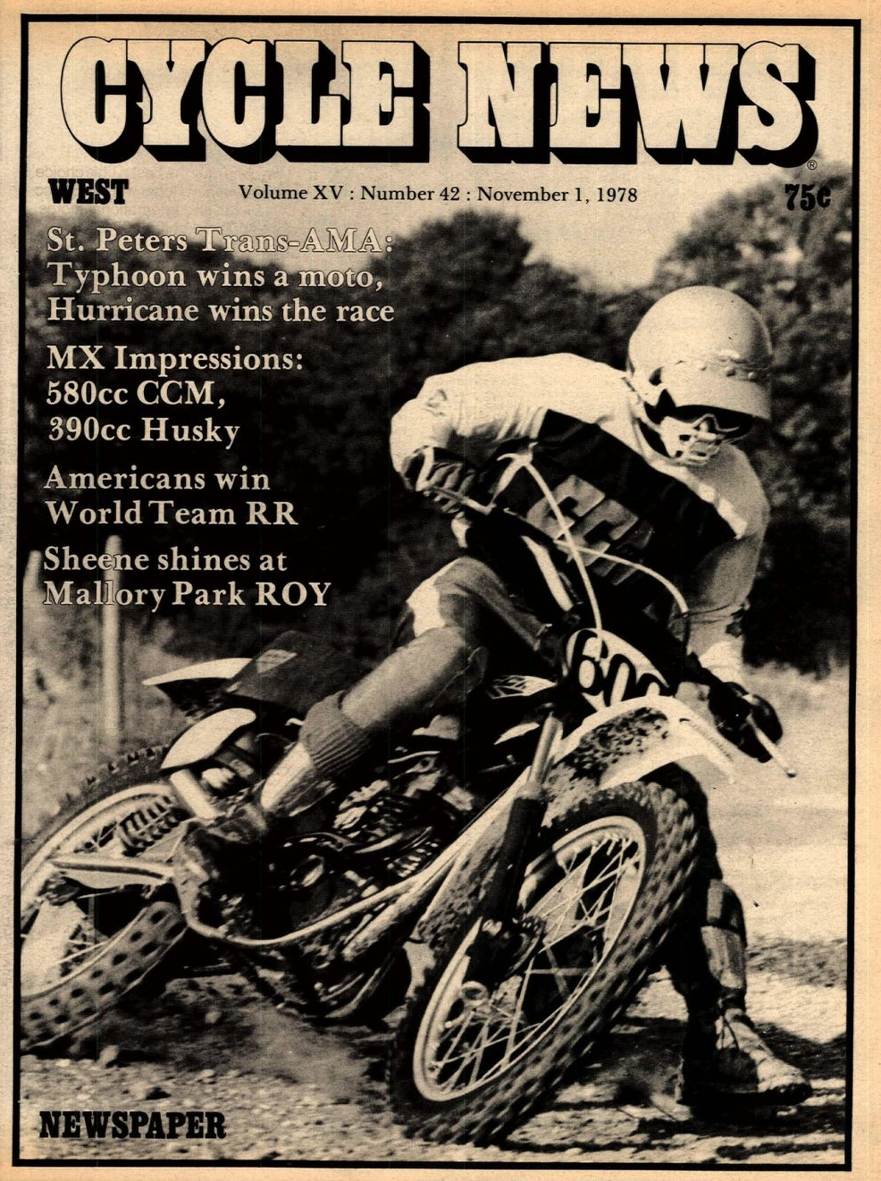 Hannah's win did not land him on the cover of Cycle News. Instead, they featured a shot of test rider Bob Miller aboard the CCM 580cc three-speed four-stroke.