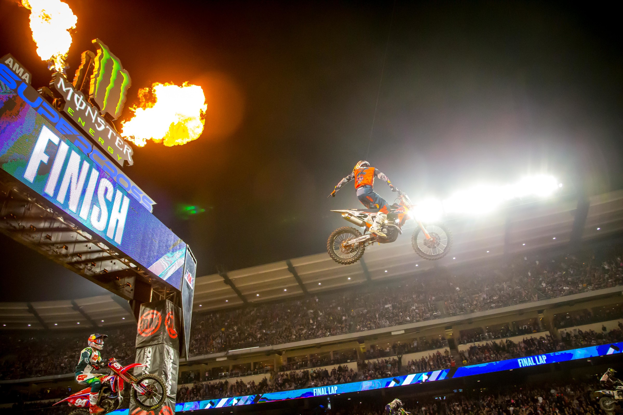 This is the point heard round the world. Webb and Roczen have some beef with each other going back to last year, and when Webb stole the win from Roczen in race one, he let him know. In interviews, though, Webb took the high road and played it down.