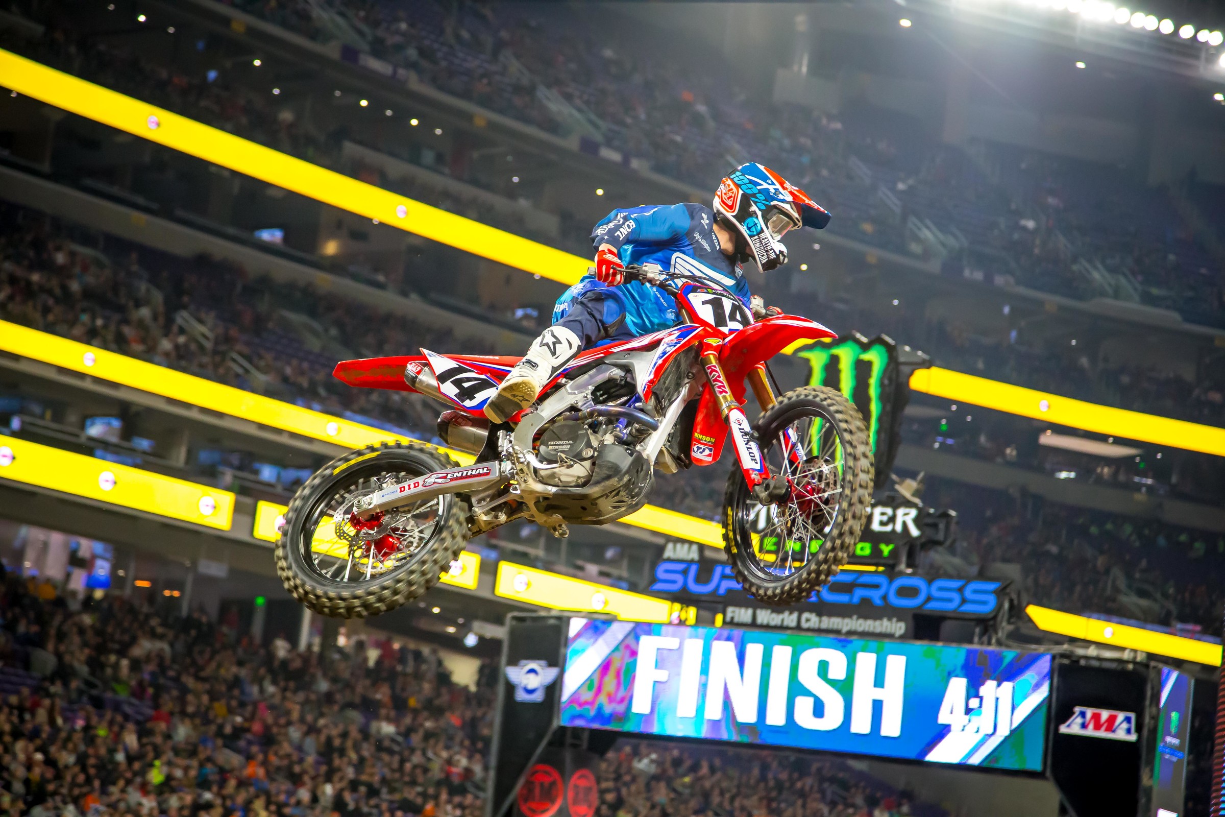 Cole Seely was in eighth place on lap eight until he went down, but managed to make several passes before finishing in 11th.