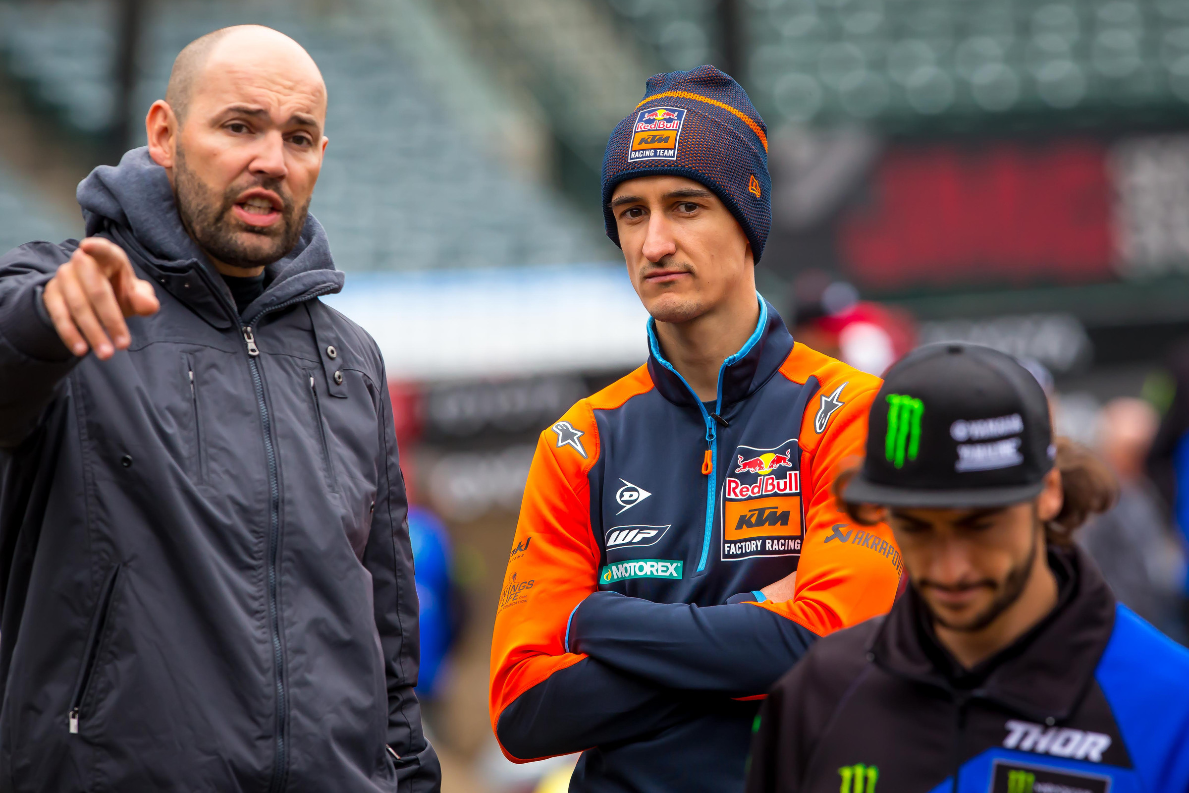 Vuillemin chats with Musquin during track walk at Anaheim 1.
