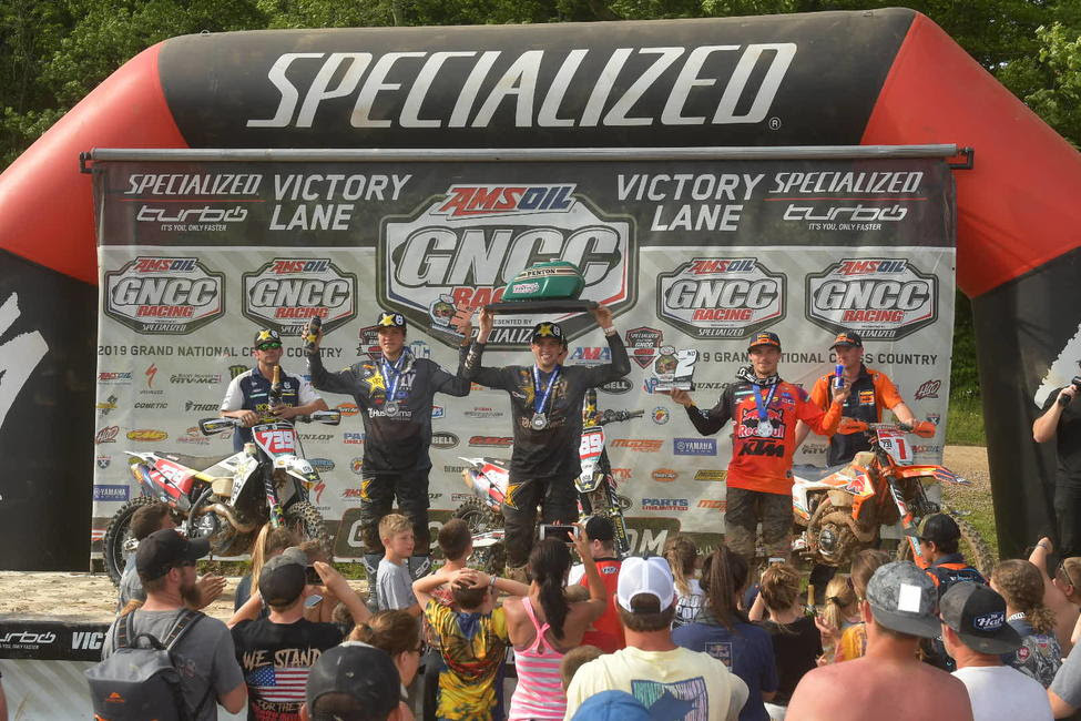 Thad Duvall (center), Kailub Russell (right), and Trevor Bollinger (left) rounded out The Wiseco John Penton overall podium.