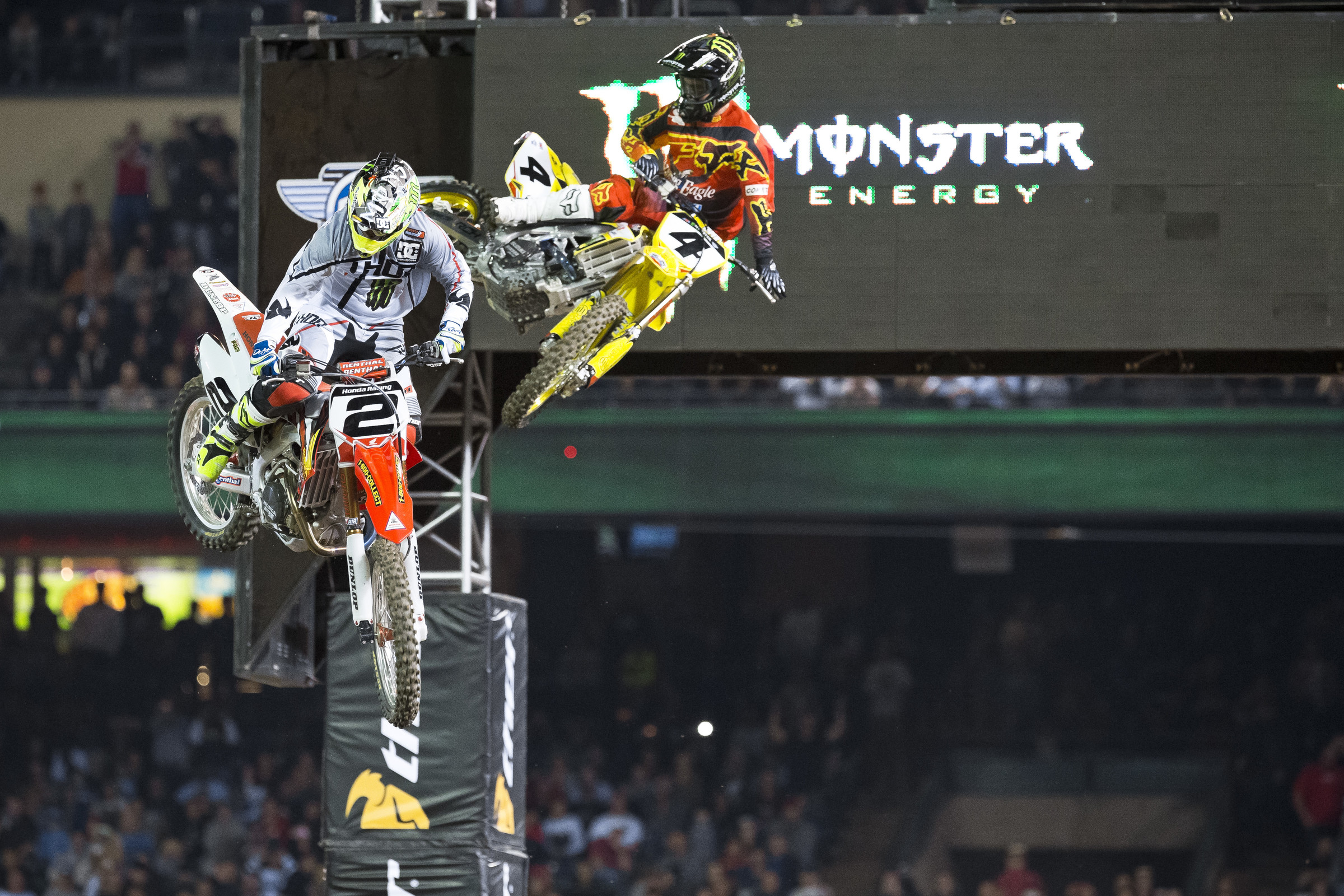 McGrath and Carmichael during opening ceremonies at the 2014 Anaheim 2 Supercross.