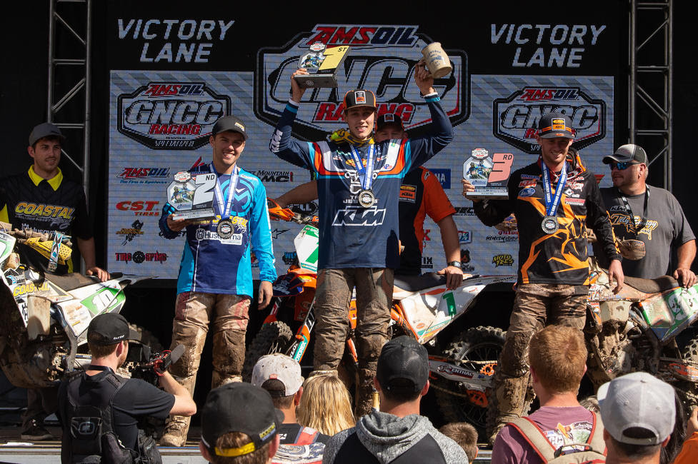 Ben Kelley (center), Craig Delong (left) and Liam Draper (right), made up the XC2 250 Pro class podium.