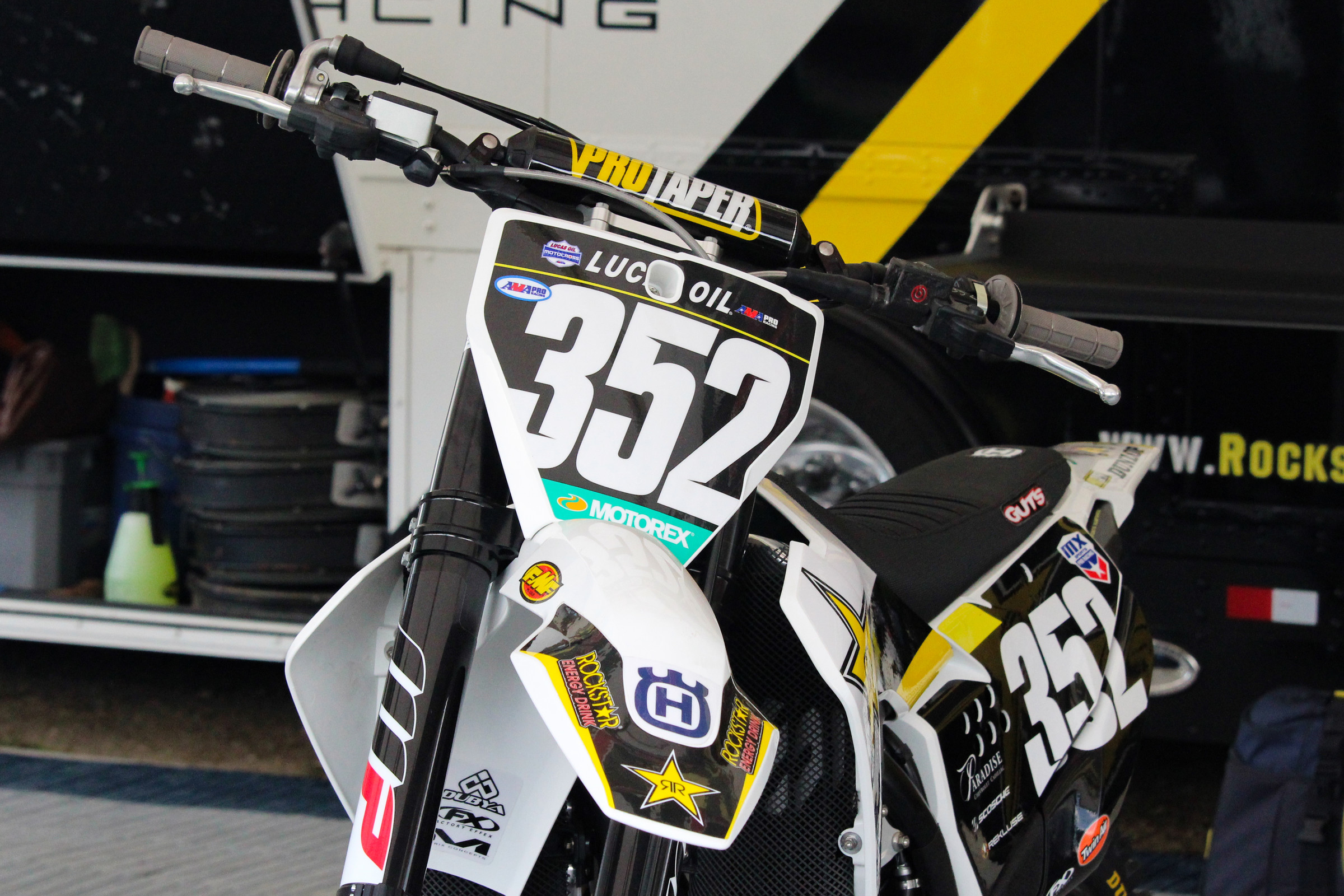 Jalek Swoll's FC 250 under the Husky tent