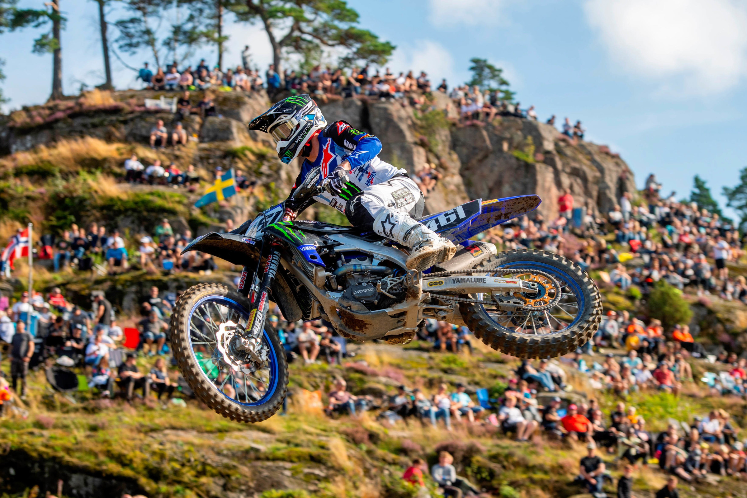 Monster Energy Yamaha Factory MXGP's Romain Febvre went down hard in the second moto and, according to the team, suffered a broken left femur.
