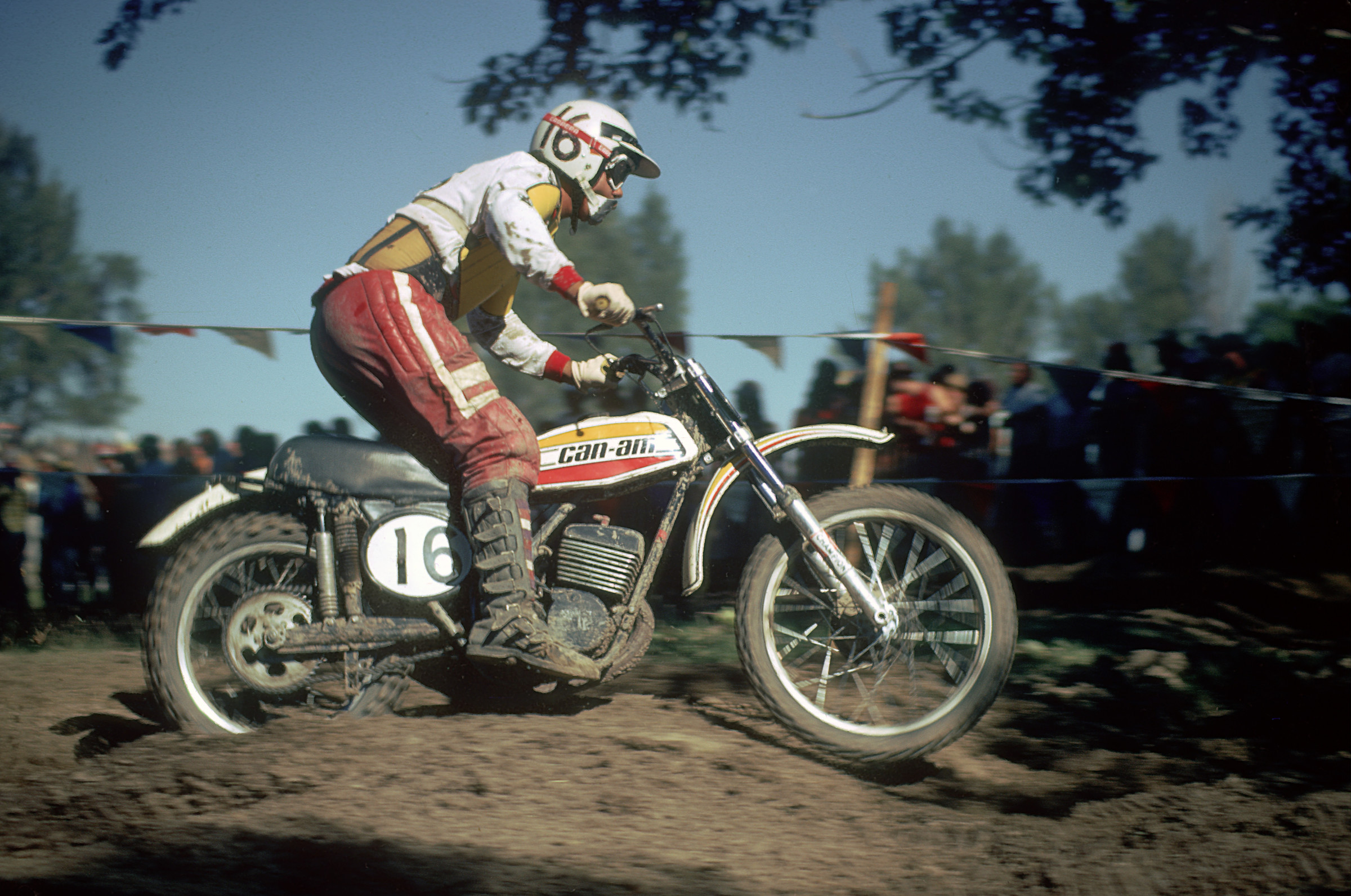 Marty Tripes at the 1974 Snake River Canyon MX race hosted by Evel Knievel!
