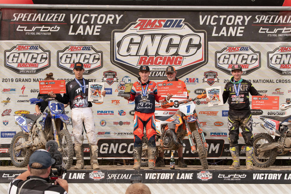 Jesse Ansley (center) earned the FMF XC3 class win and has taken over the points lead as GNCC heads into the last three rounds.