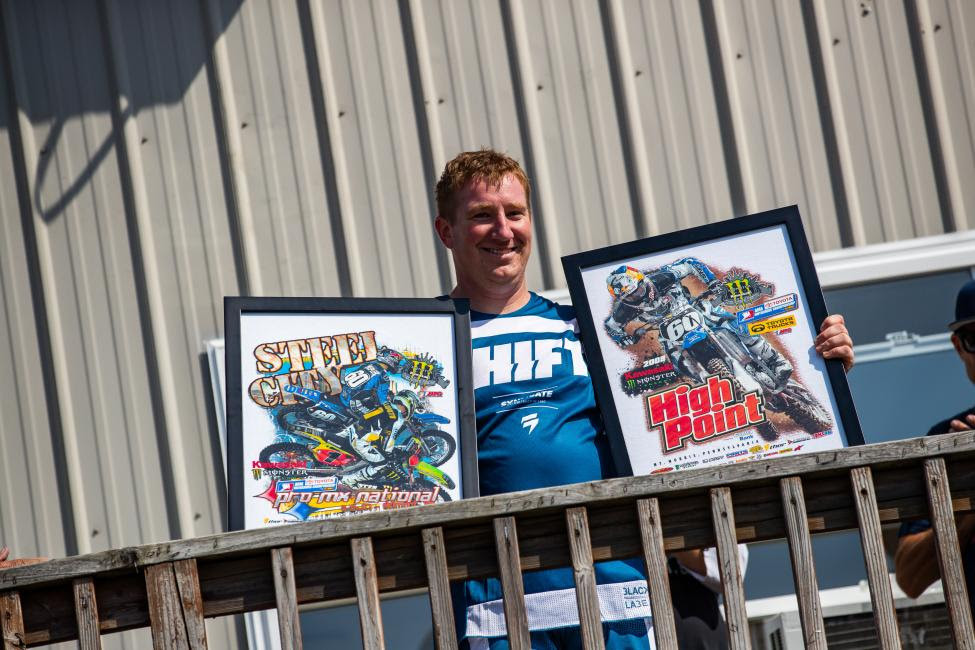 The 2019 Grand Marshal, Broc Hepler, was presented with framed t-shirt artwork from when he raced in the Pro Motocross series.