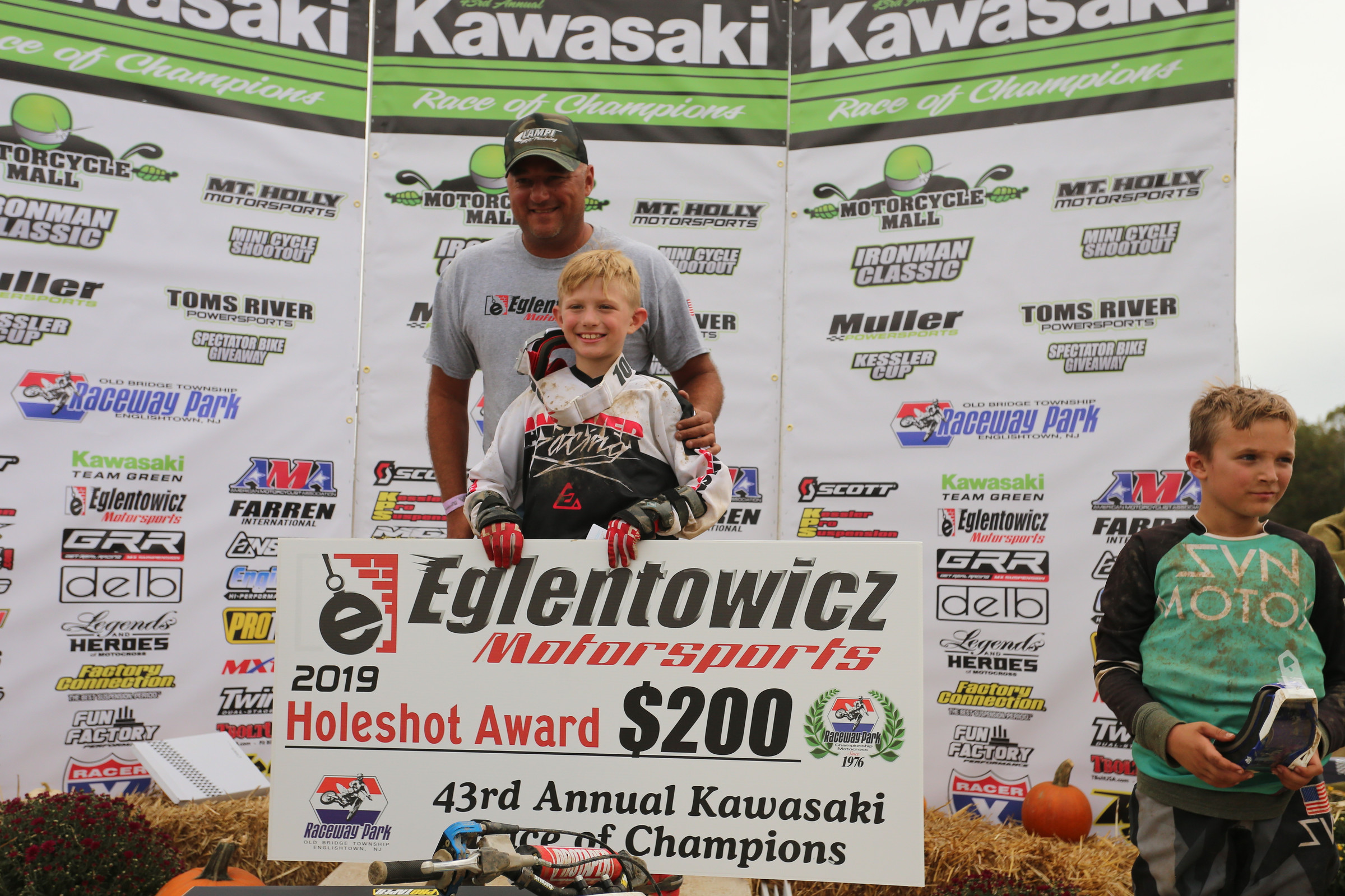 Travis Schneider won the Fast Fifties class on Sunday, and with his holeshot, he earned an extra $200 from New Jersey business Eglentowicz Demolition. It is companies like Eglentowicz Demolition that keep local racing alive by supporting events, series, and racers. In 2019, they added money to the pro purse each weekend during the season and provided holeshot awards to each moto in KROC Sunday's racing schedule. Thank you, Jerry Eglentowicz and Eglentowicz Demolition.