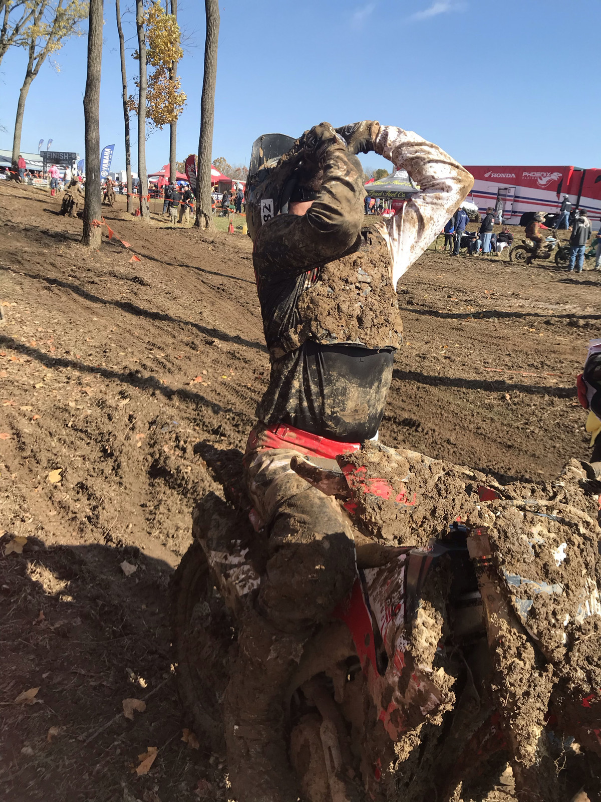 But he chugged some water, got gassed up, and got new goggles and gloves before going out for his second lap—only to ruin the fresh gear moments later by crashing again.