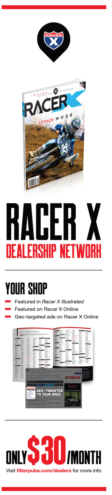 Advertisement: Racer X Dealership Network