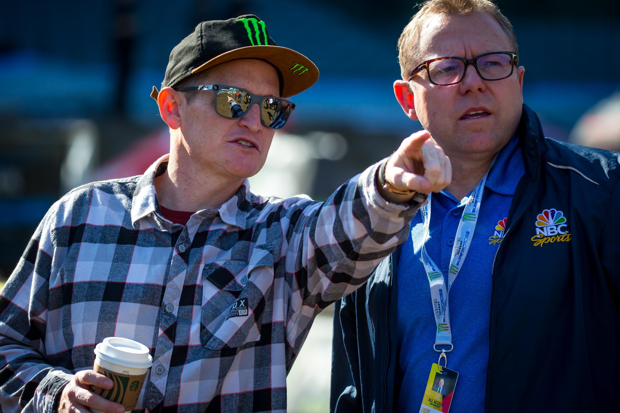 Carmichael with NBC's Leigh Diffey at Anaheim 2.