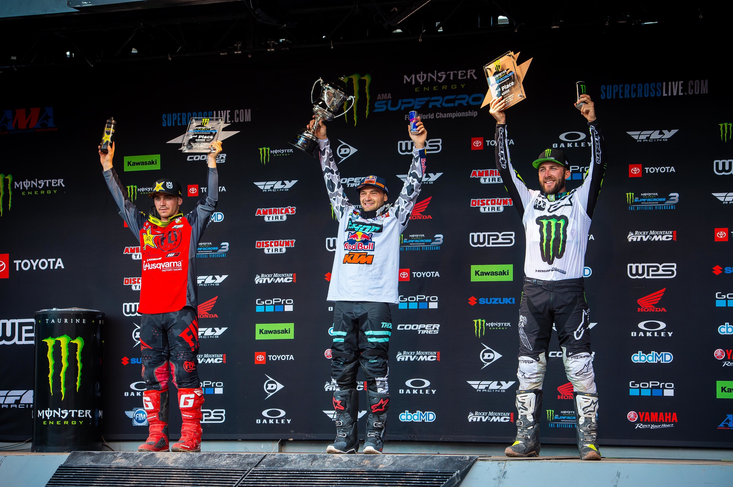 The Salt Lake City 4 Supercross 450SX main event podium.
