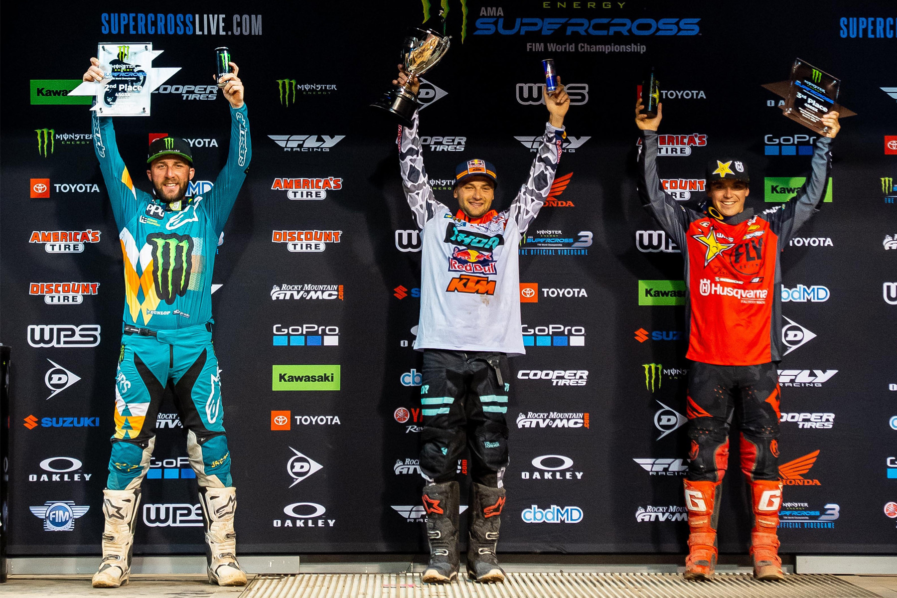 The Salt Lake City 2 Supercross 450SX main event podium.