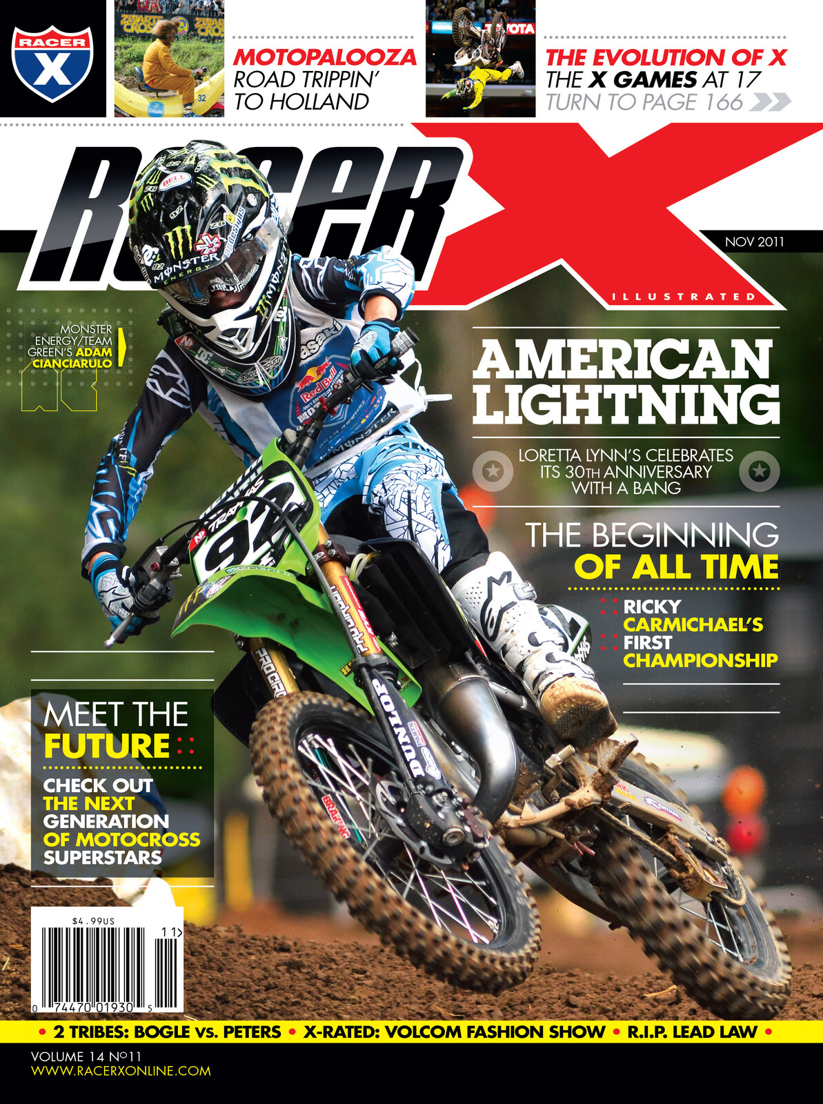 Cianciarulo on the cover of the November 2011 issue of Racer X magazine.