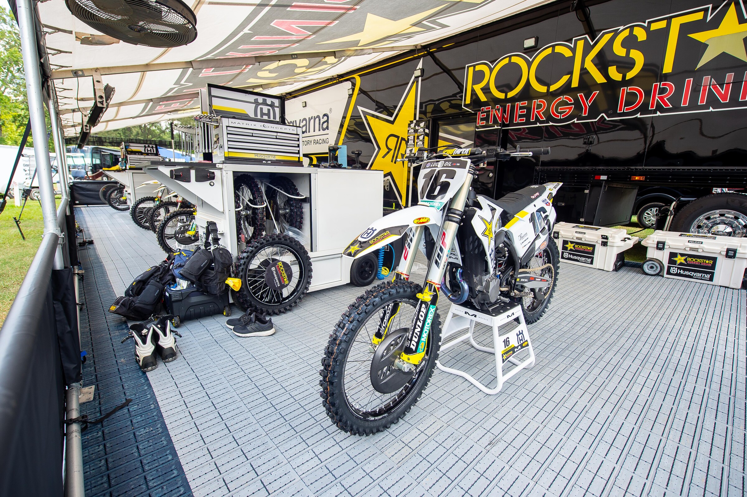 The Rockstar Energy Husqvarna team setup at the Ranch.