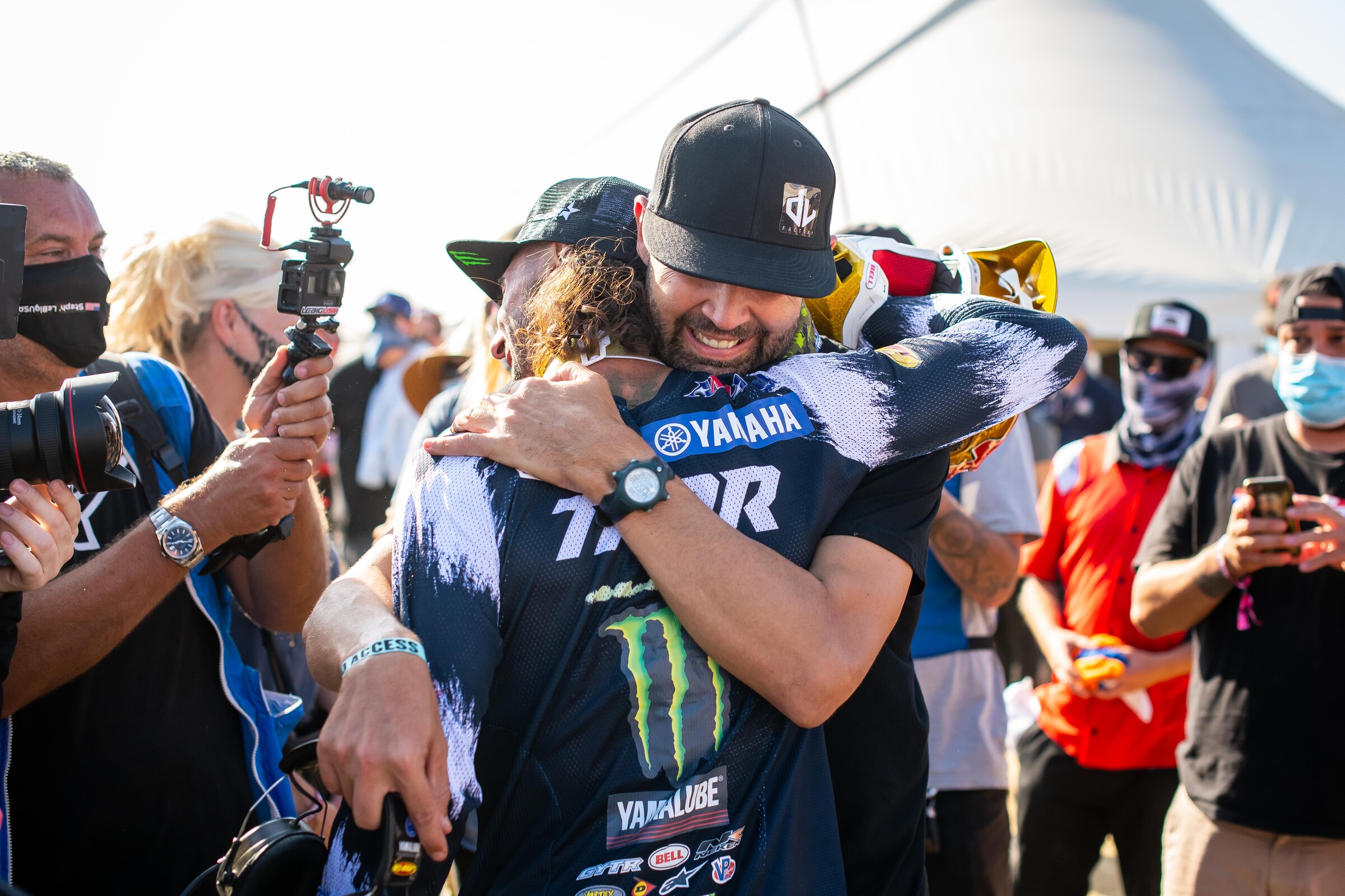 Ferrandis hugs DV (his trainer) after claiming the first French 250 Class Pro Motocross title.