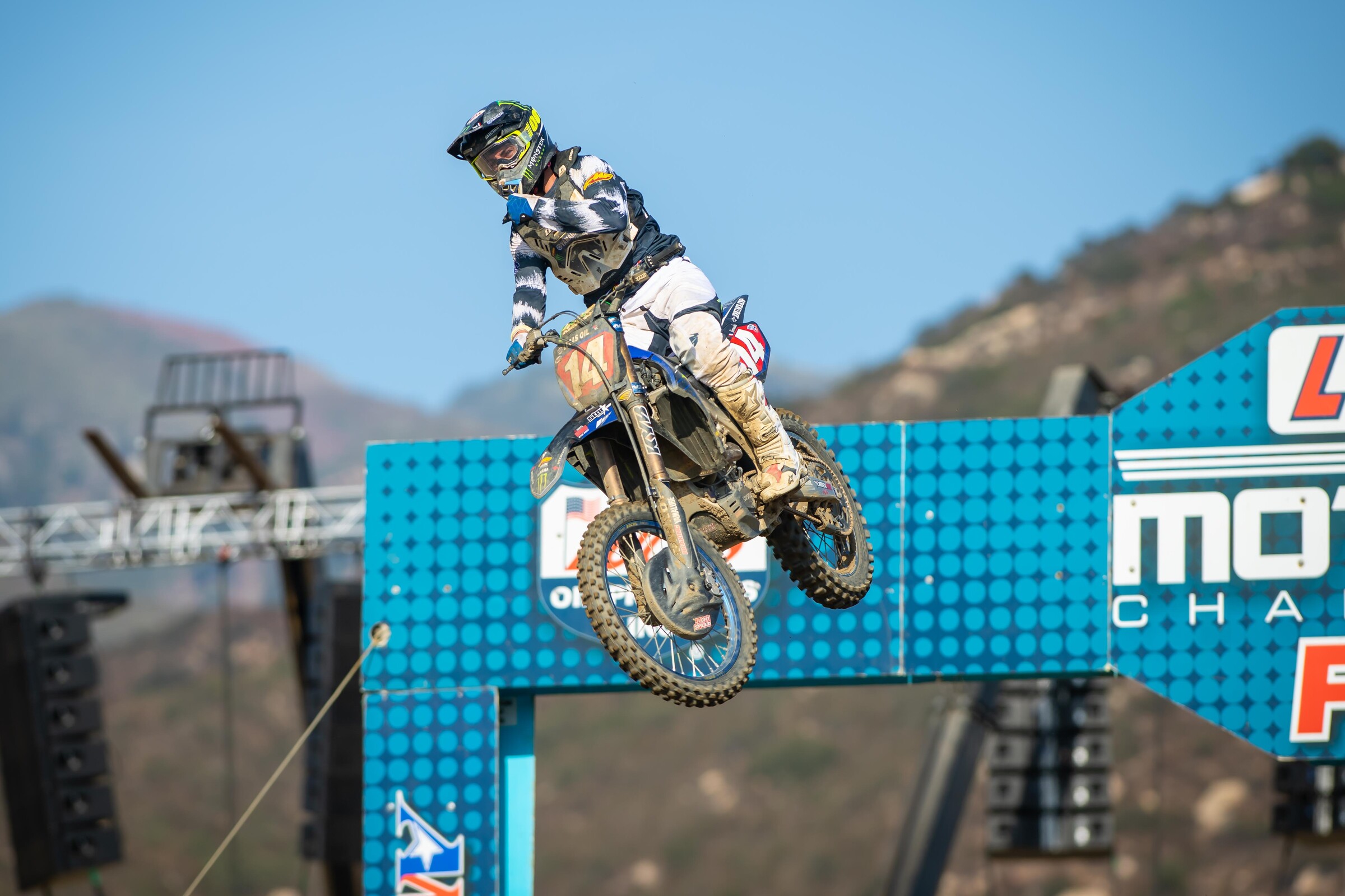 Ferrandis crossing the checkered flag at Fox Raceway at Pala.
