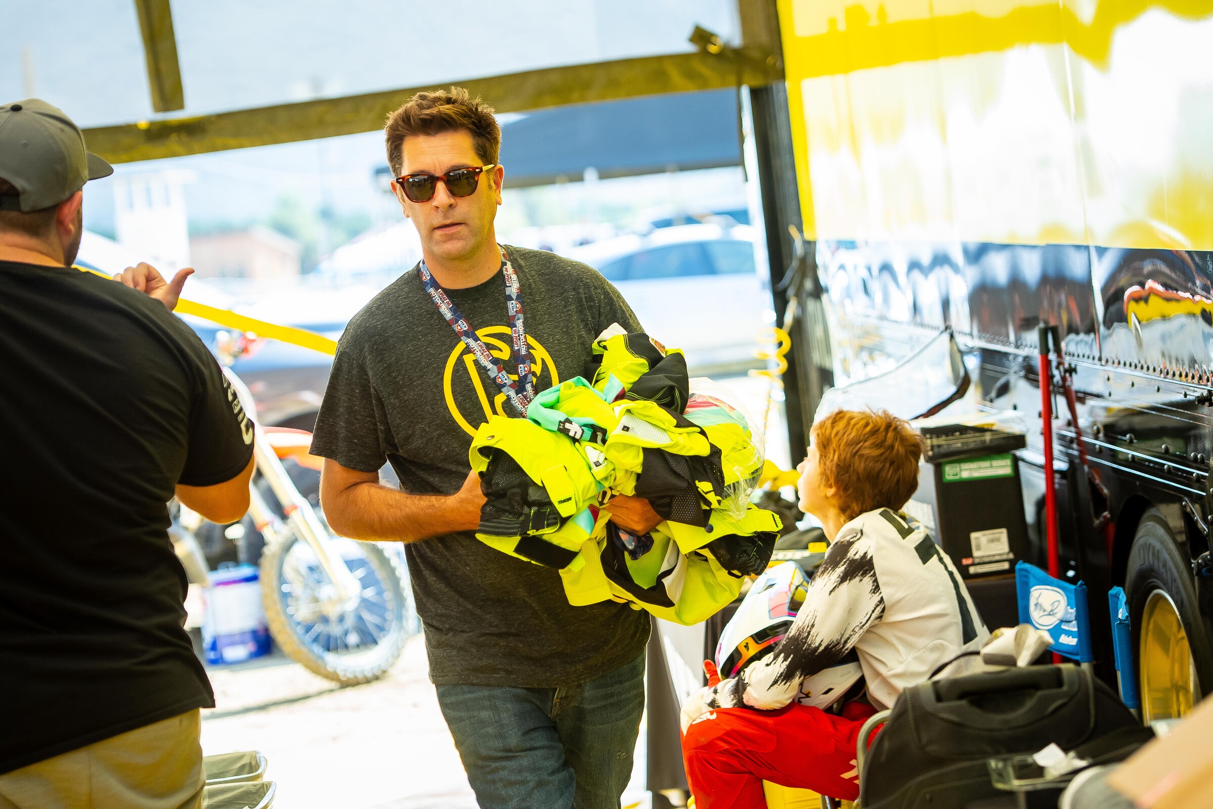 Andy Gustafson makes the rounds with some THOR MX 2021 gear.