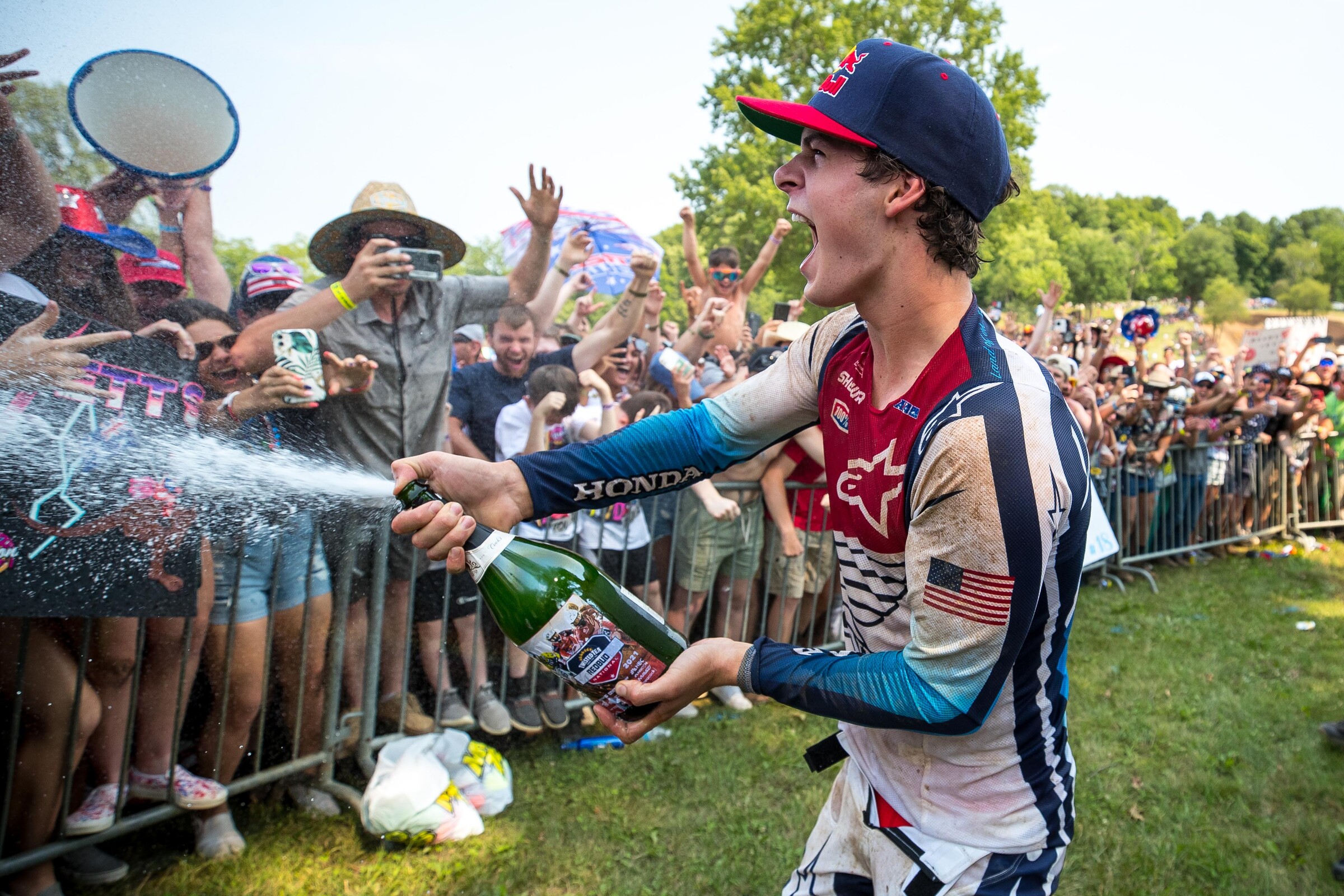 Jettson celebrating with the fans afterwards.