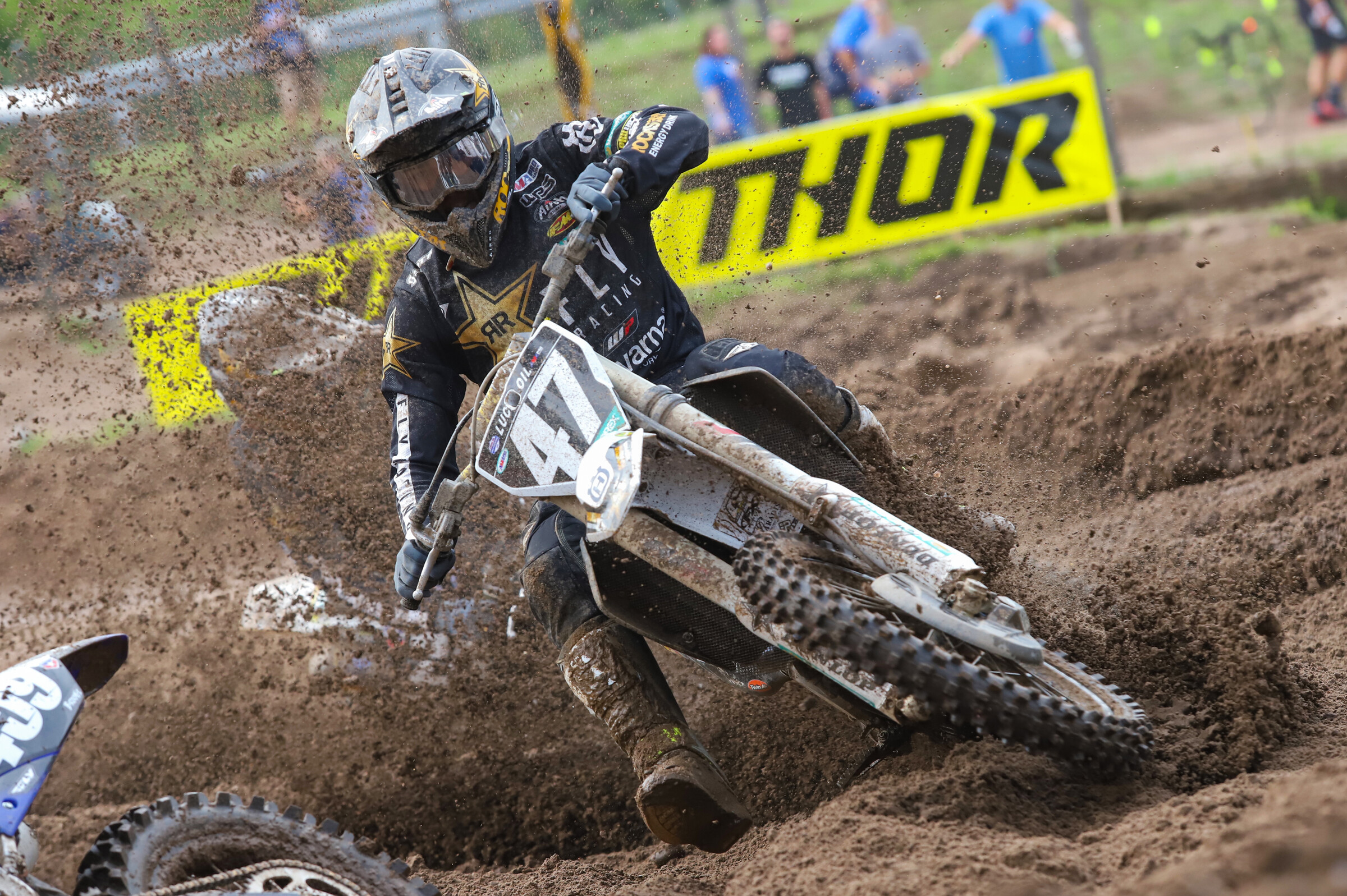 Rockstar Energy Husqvarna teammates Swoll (shown above), Hampshire, and Robertson lead the way around the track in session one.