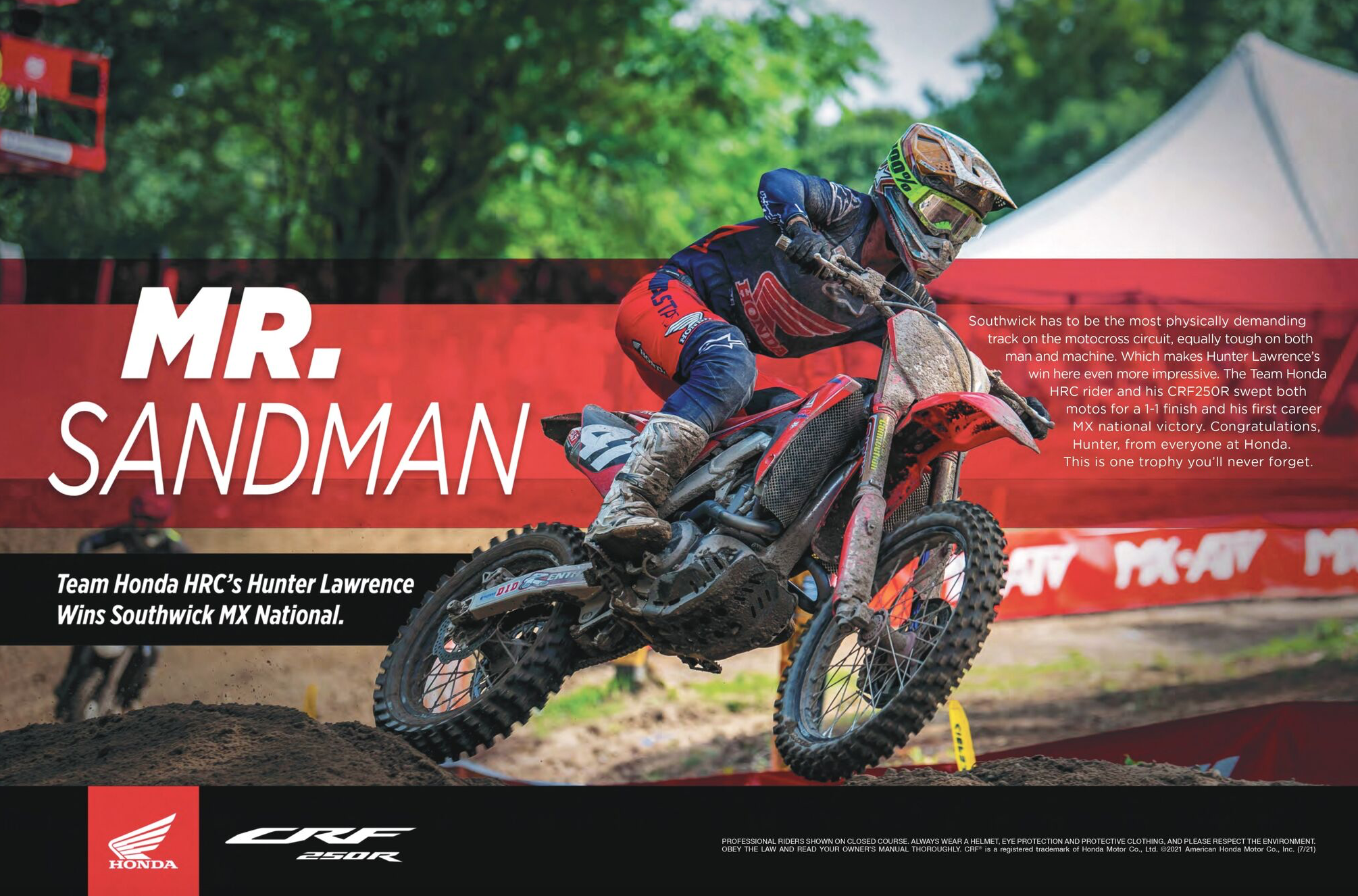 Another Honda win ad for Hunter Lawrence in the latest Cycle News issue.