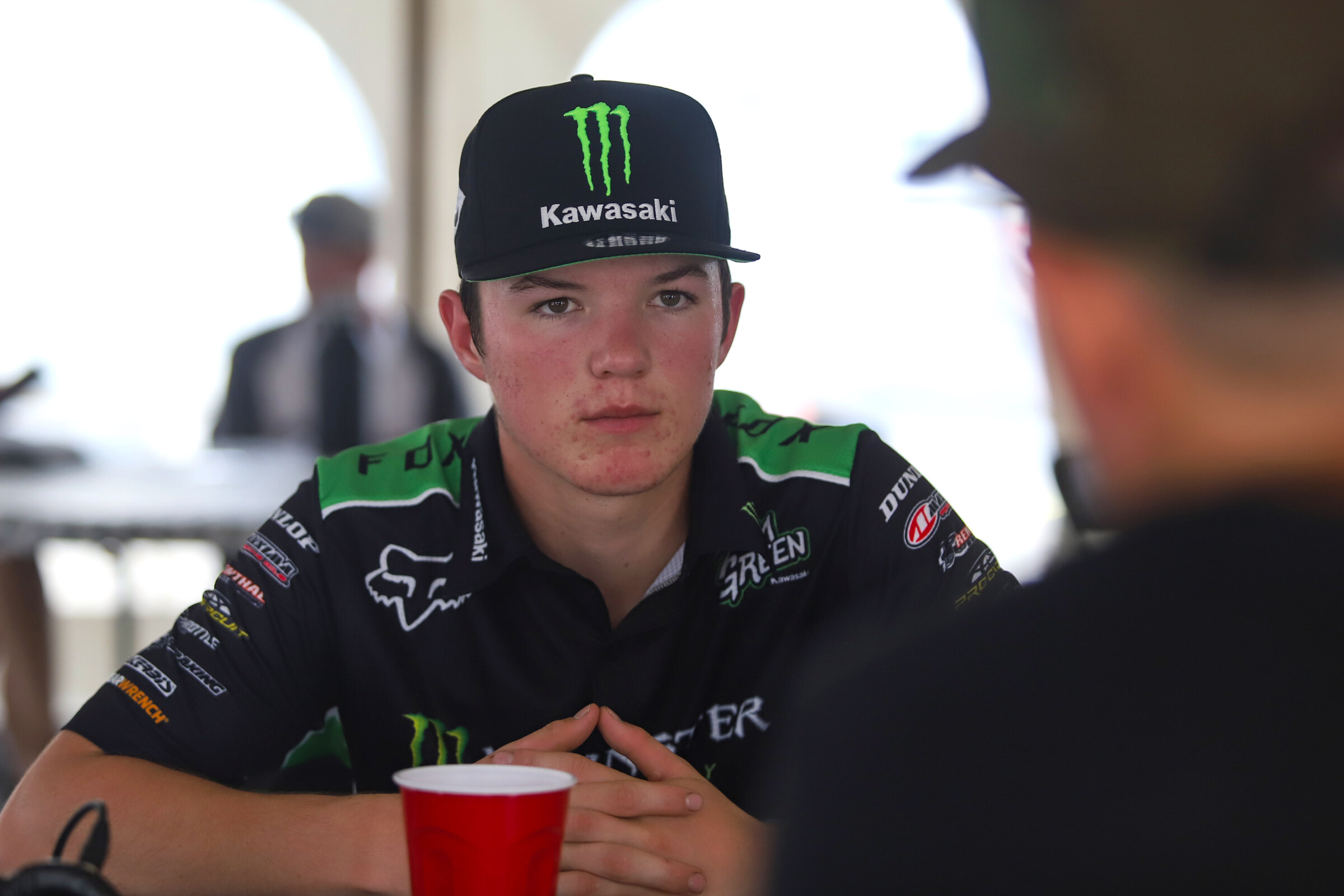 Chance Hymas listening to Chad Reed during the coaching session.
