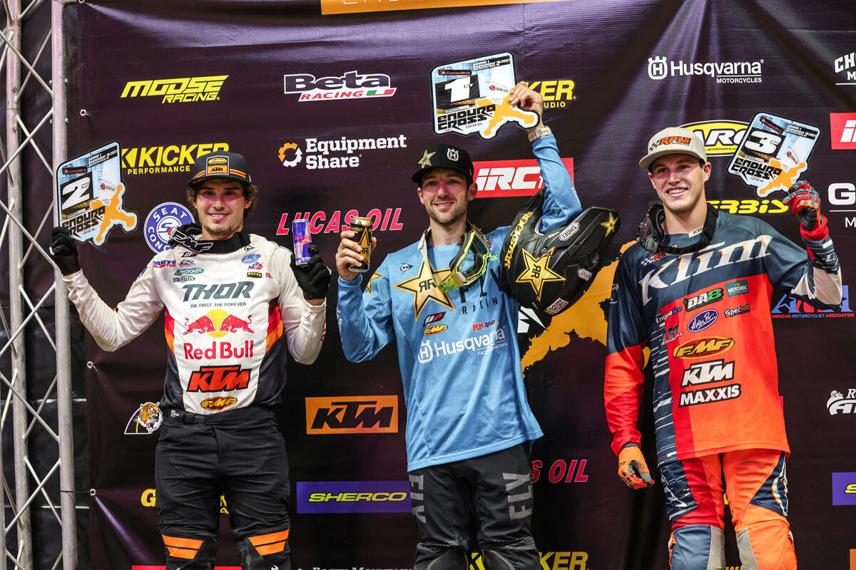Colton Haaker (center), Trystan Hart (left) and Cooper Abbott earned the top three spots on the overall podium respectively.
