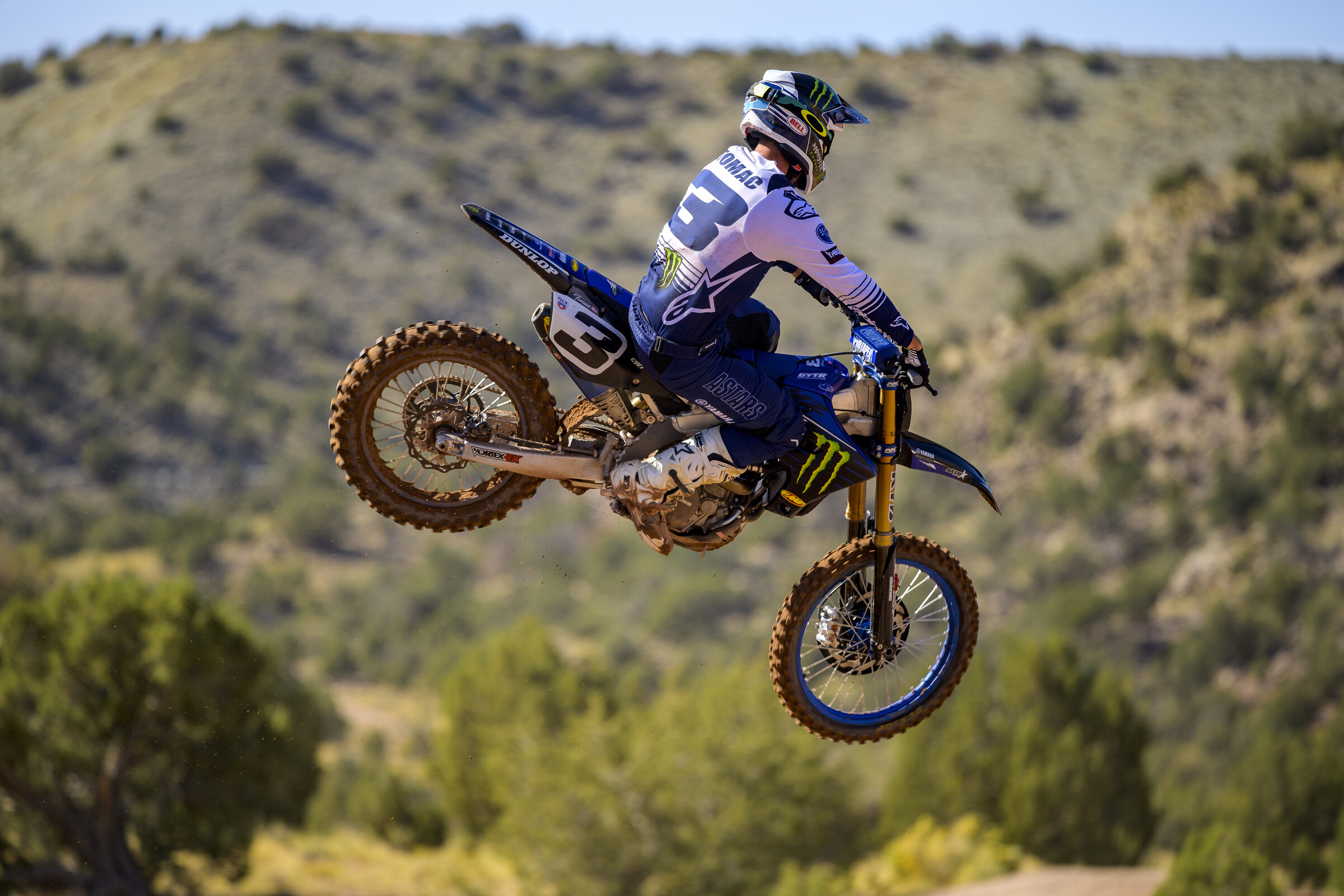 Eli Tomac riding a Monster Energy/Star Yamaha Racing YZ450F.