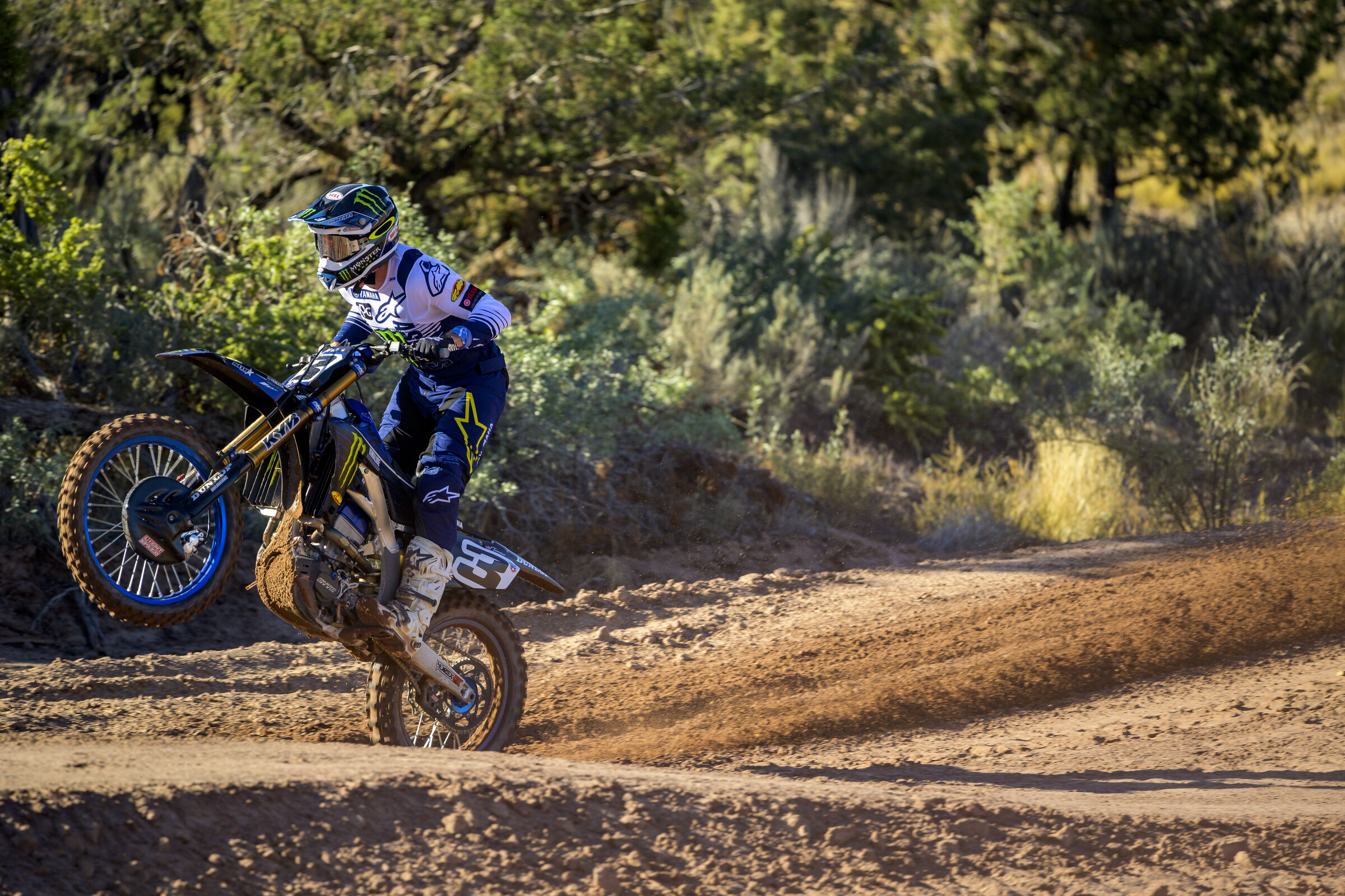 Eli Tomac riding a Monster Energy/Star Yamaha Racing YZ450F.