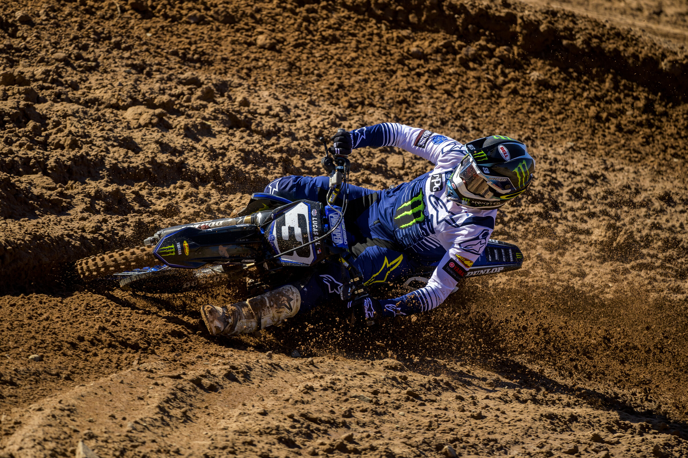 Eli Tomac riding a Monster Energy/Star Yamaha Racing YZ450F.