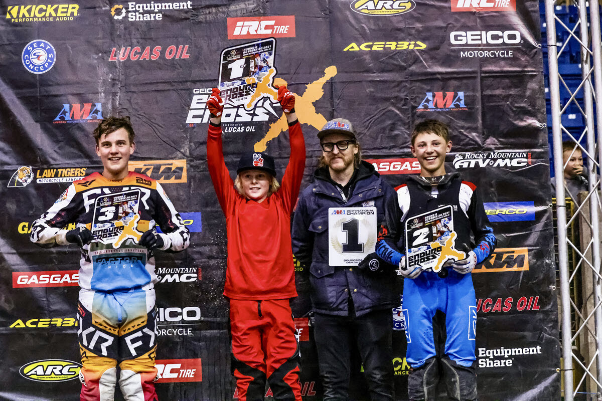 Murphy Aaron won the Junior Trials AMA Grand Championship event. He is the son of 10x US Trials champion Geoff Aaron, who also has a few EnduroCross pro overall wins to his credit. Riley Bender and Jack Williford finished second and third.