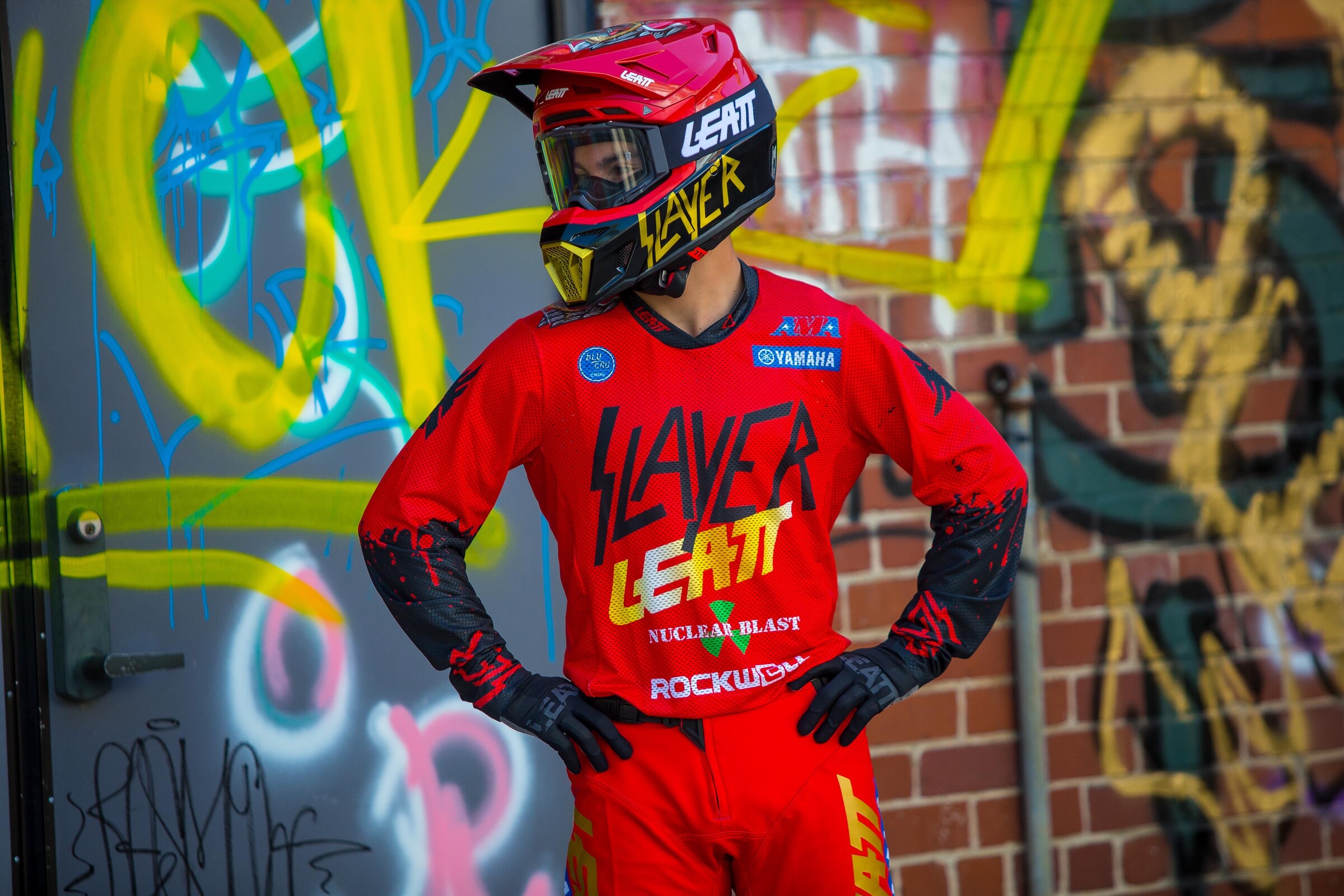 Hardy Munoz in the Team Solitaire/Nuclear Blast Yamaha Slayer Leatt gear.