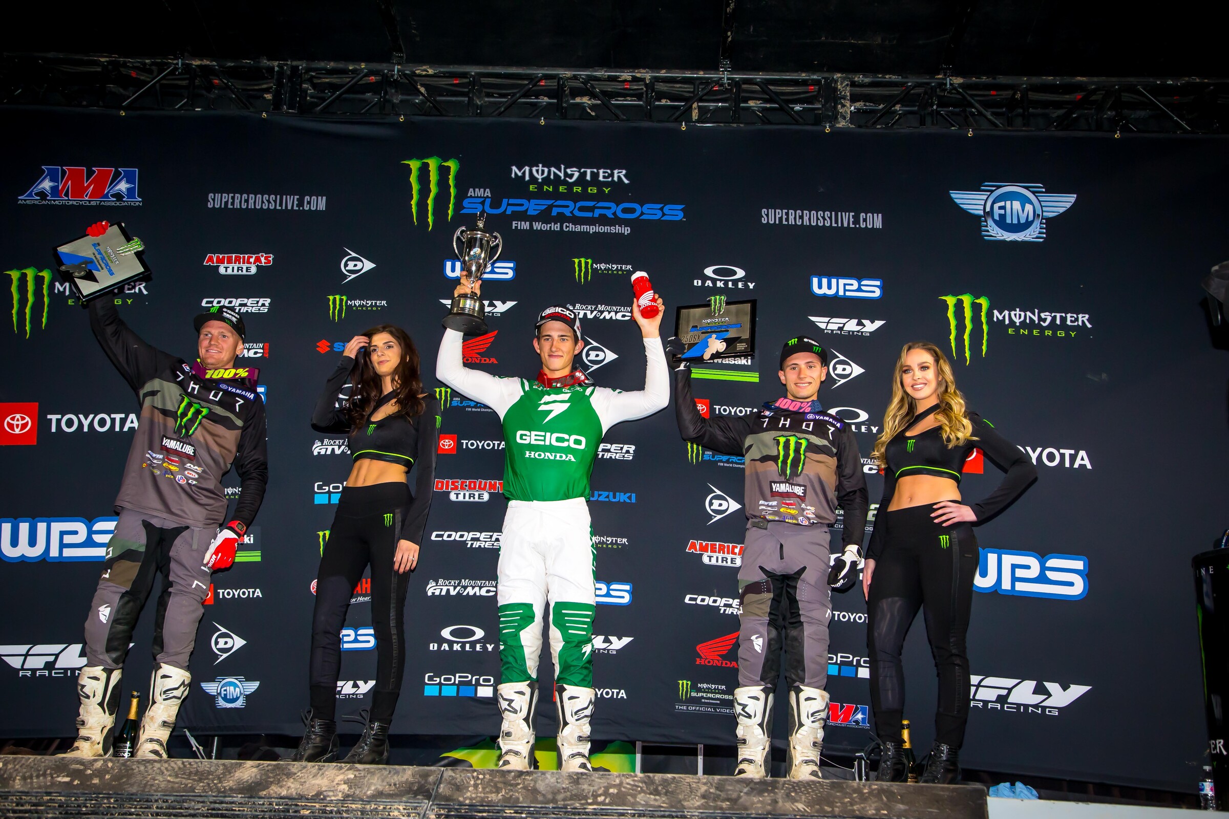 The 2019 East Rutherford Supercross 250SX main event podium.