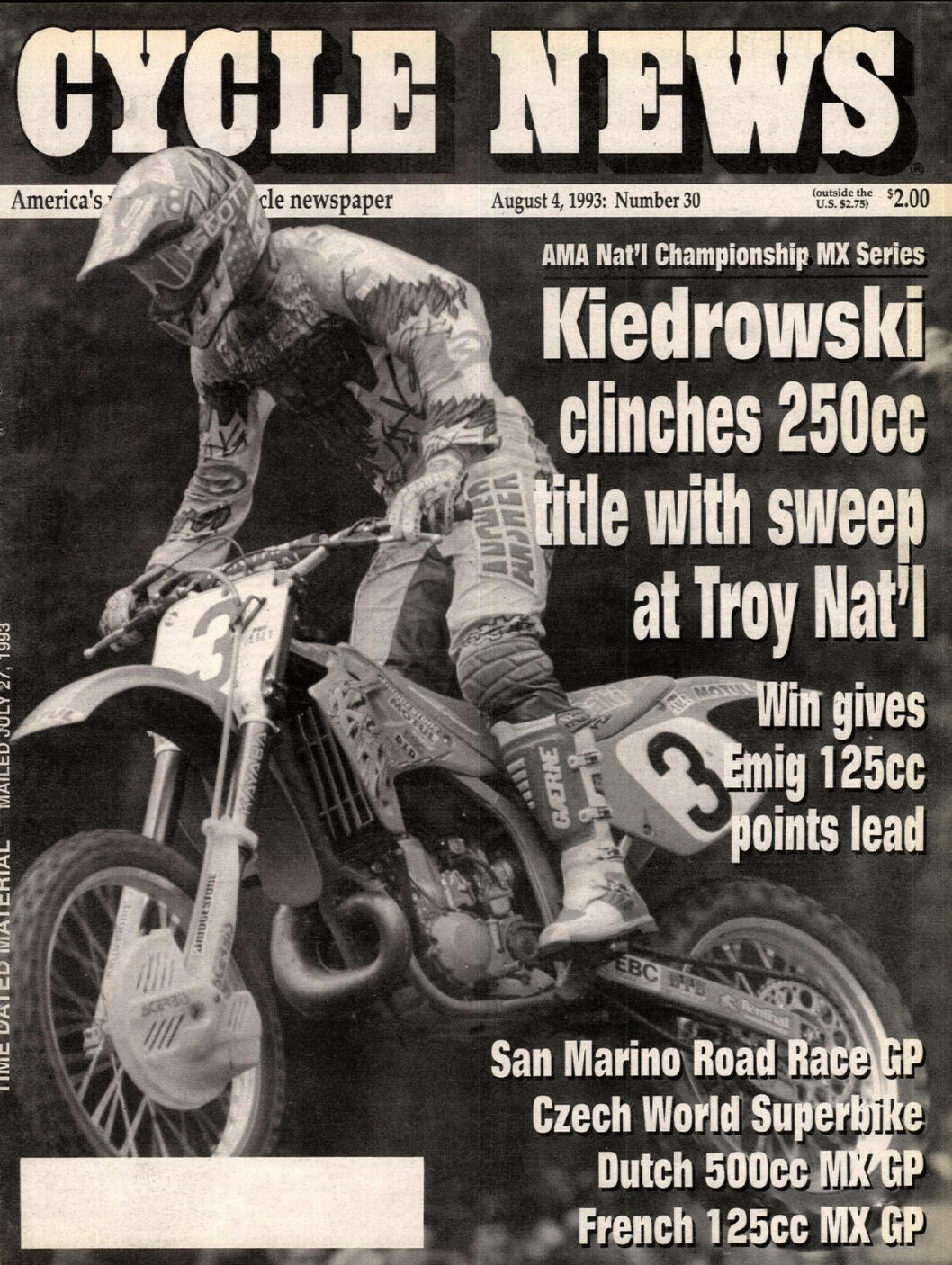 Mike Kiedrwoski on the cover of Cycle News.