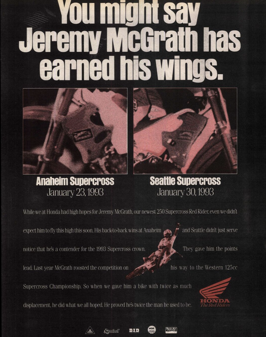 Jeremy McGrath win ad in Cycle News.