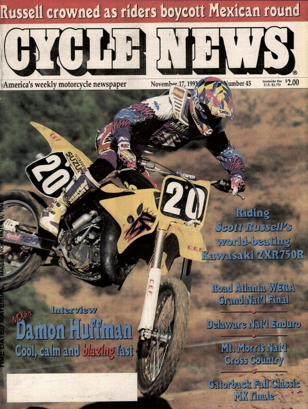 Damon Huffman on the cover of Cycle News.