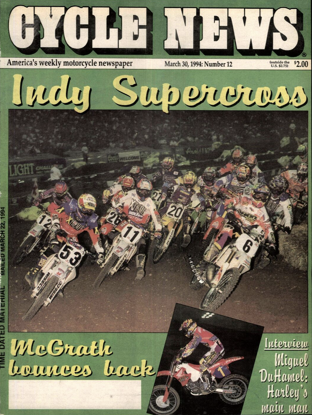 The 1994 Indy Supercross on the cover of Cycles News.