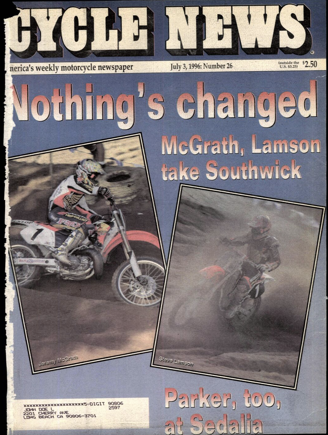 McGrath and Lamson on the cover of Cycle News.