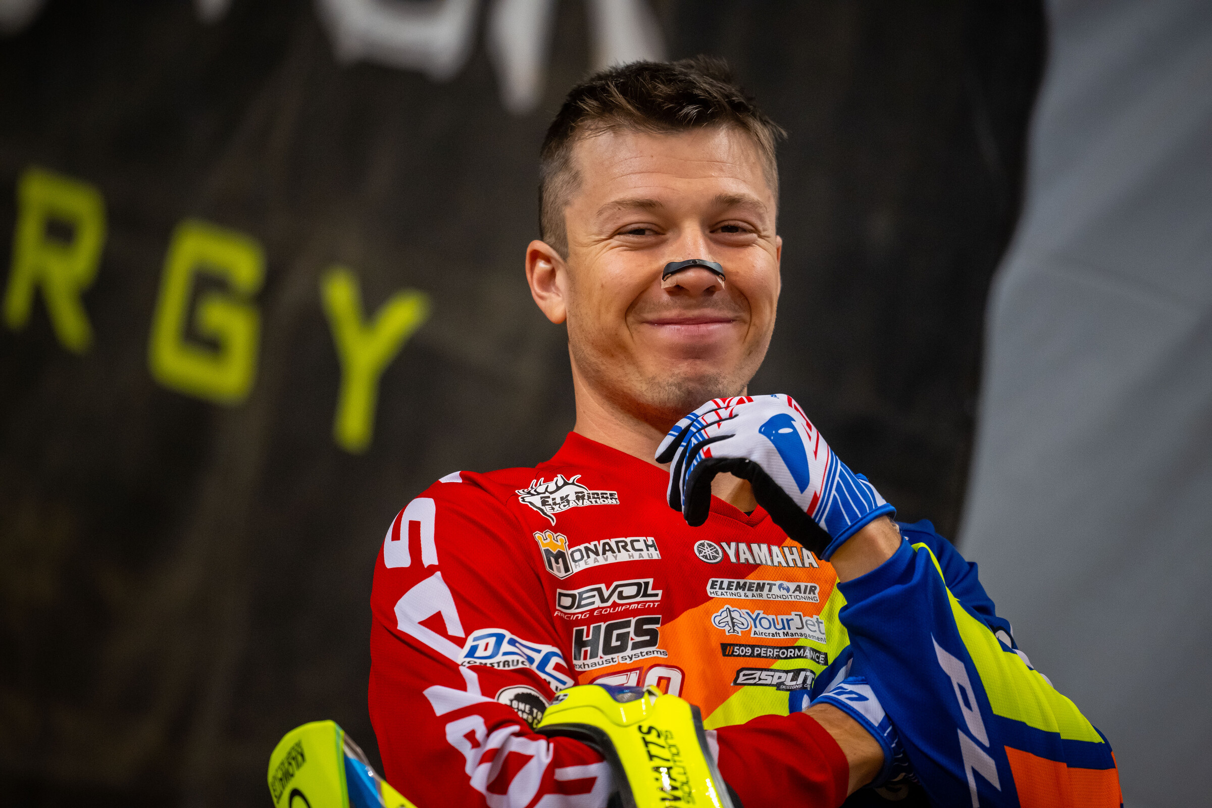 Privateer Ryan Breece all smiles before another 450SX main.
