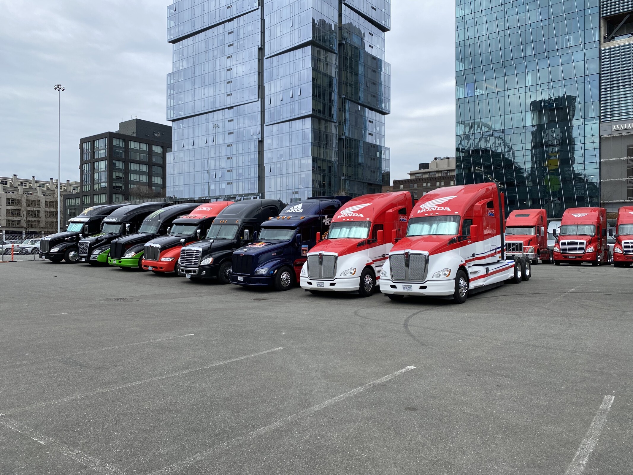 The semi lineup outside Lumen Field in Seattle.