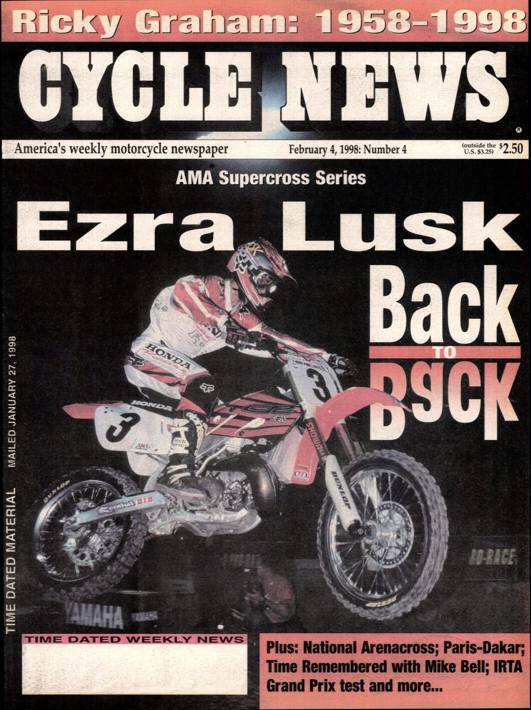 Ezra Lusk on the cover of Cycle News.