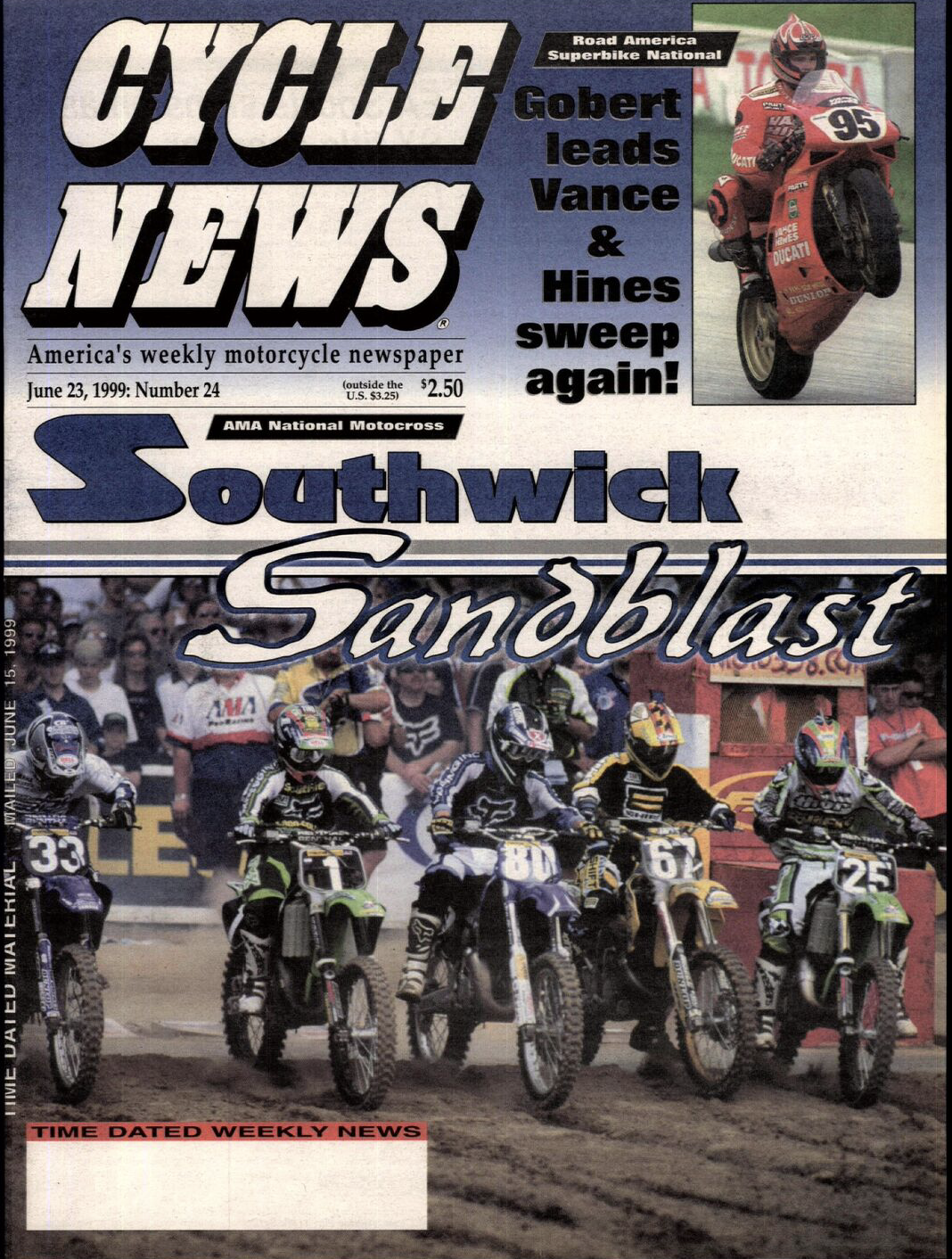 The 1999 Southwick National on the cover of Cycle News.