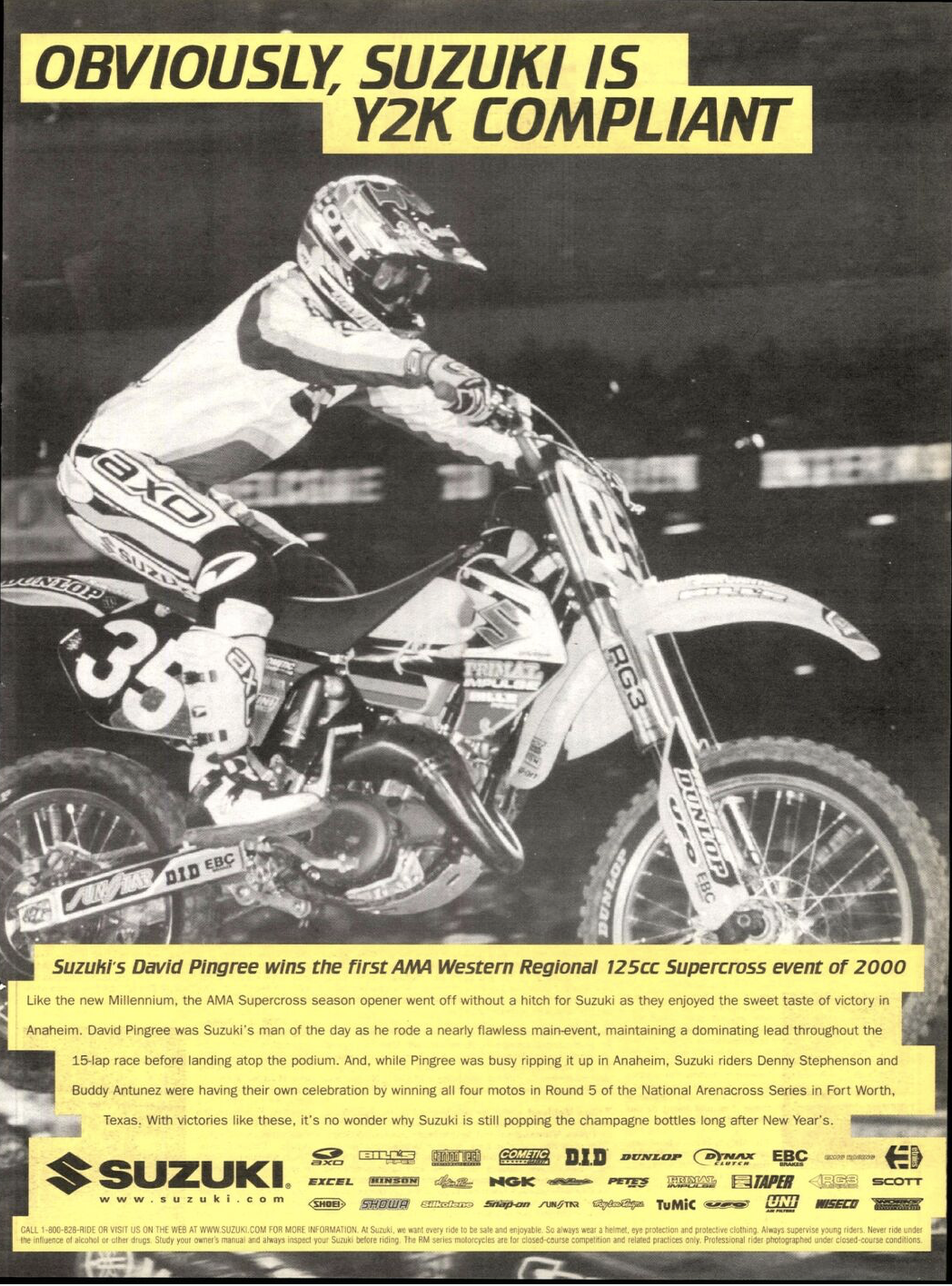 David Pingree in a Suzuki ad in Cycle News.