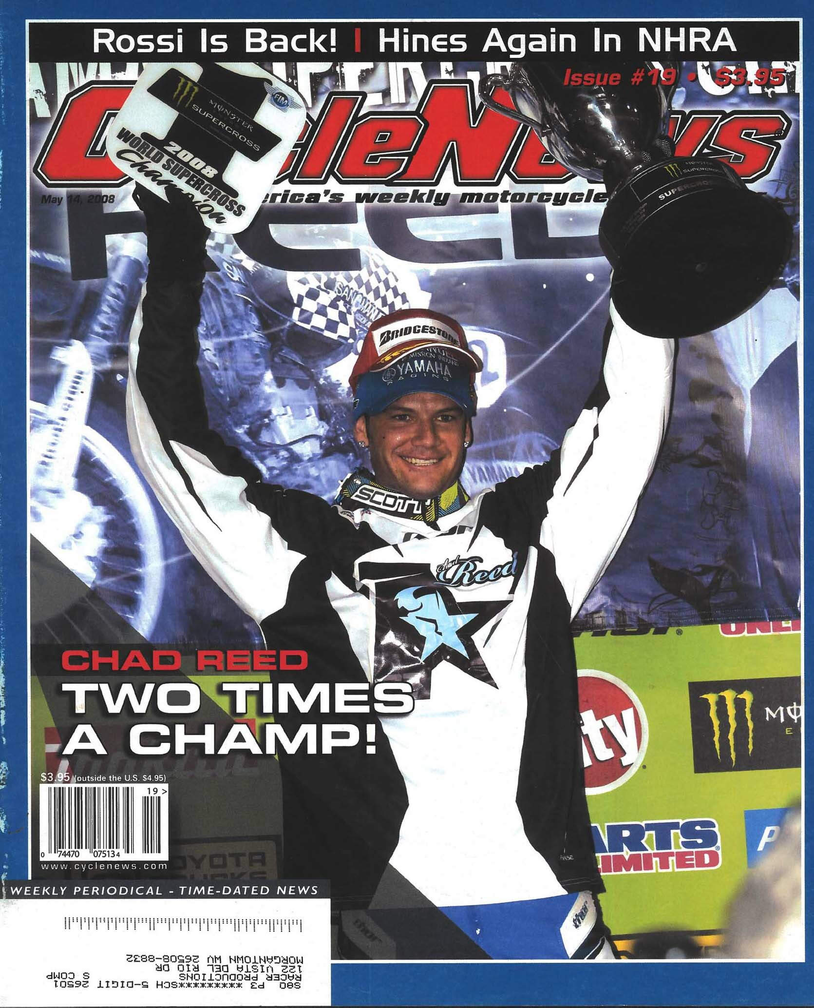 Chad Reed on the cover of Cycle News.