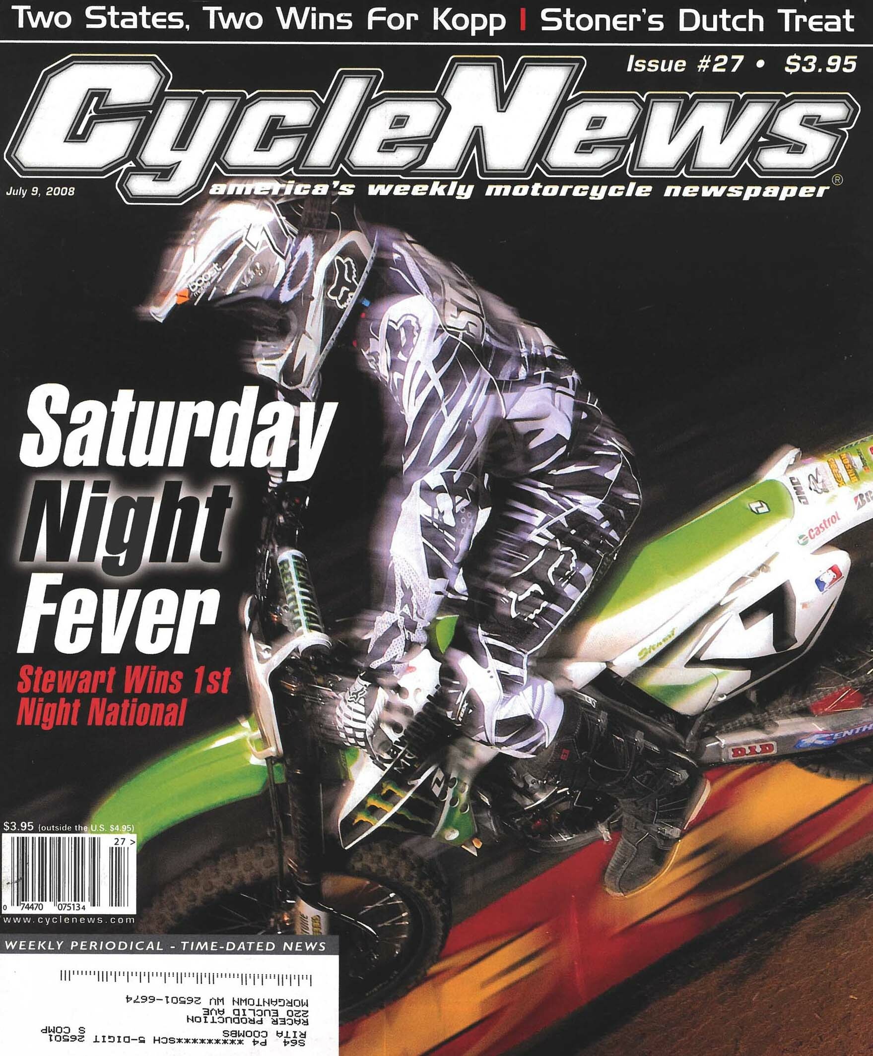 James Stewart on the cover of Cycle News.